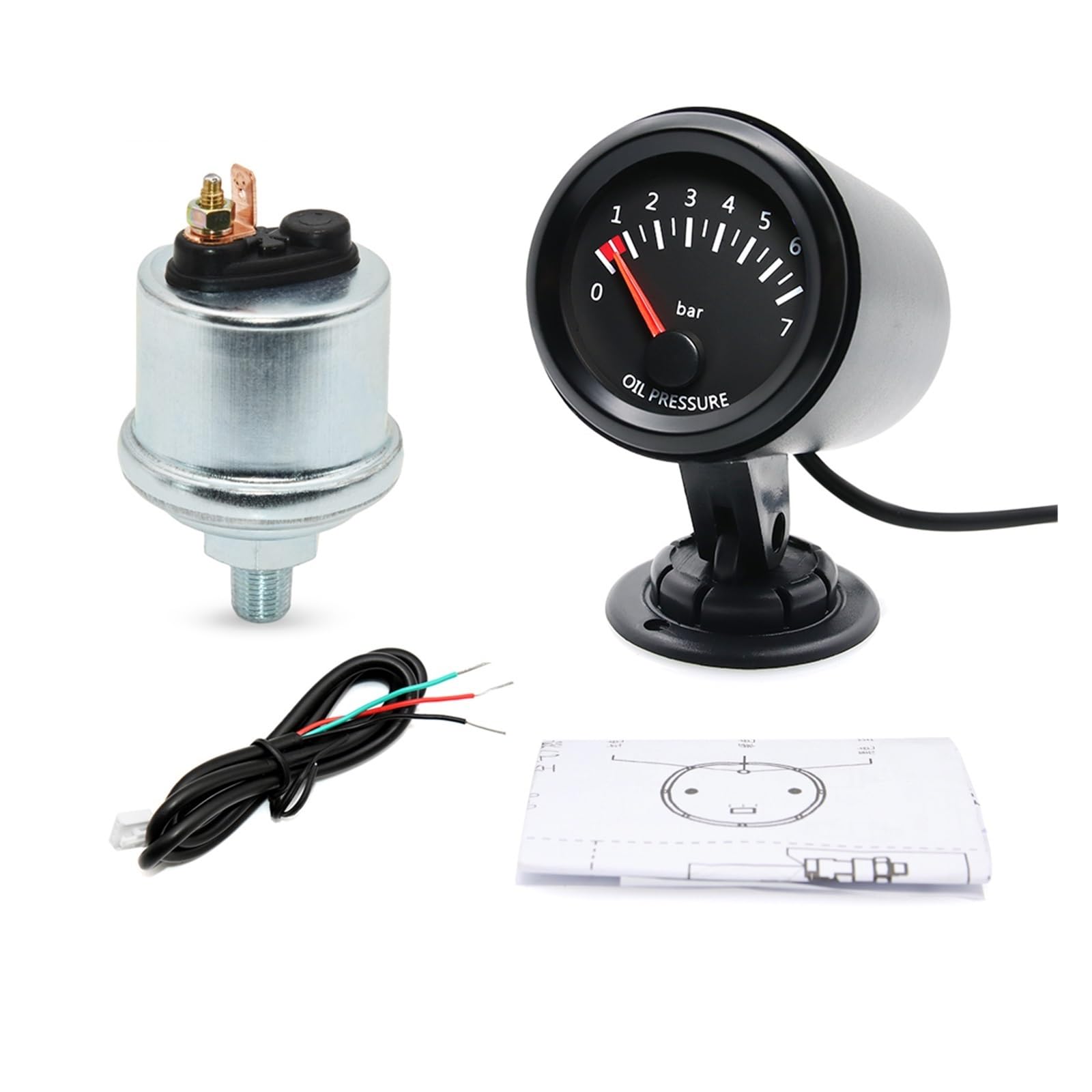 Manómetro, Medidor de presión aceite digital 12 V 52 mm 0-7 bar con sensor para vehículo camión(BAR with Holder)