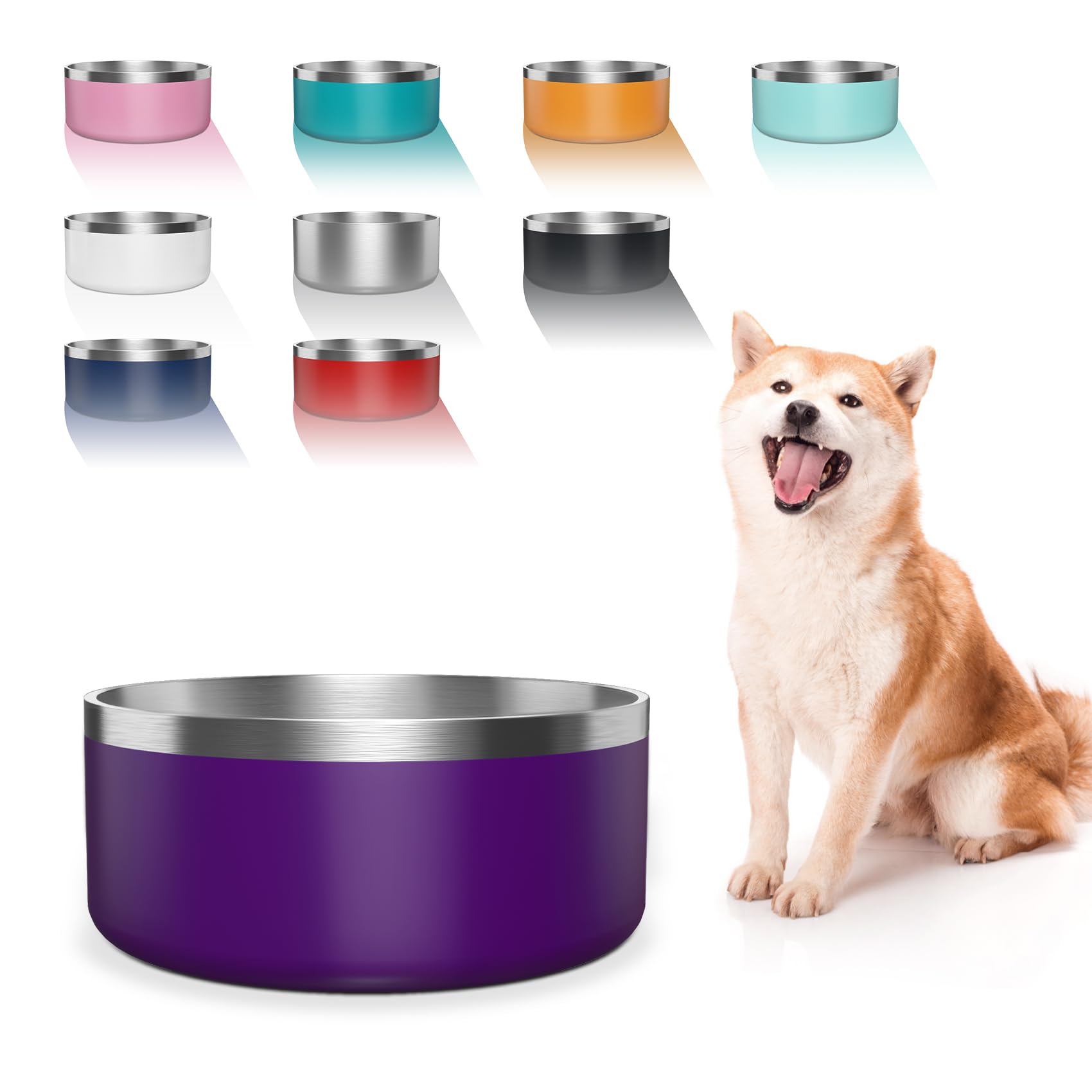 Dog Bowl, Stainless Steel Dog Food and Water Bowl with Non Slip Quiet Bottom, Easy to Clean, Dishwasher Safe, 40oz, Purple