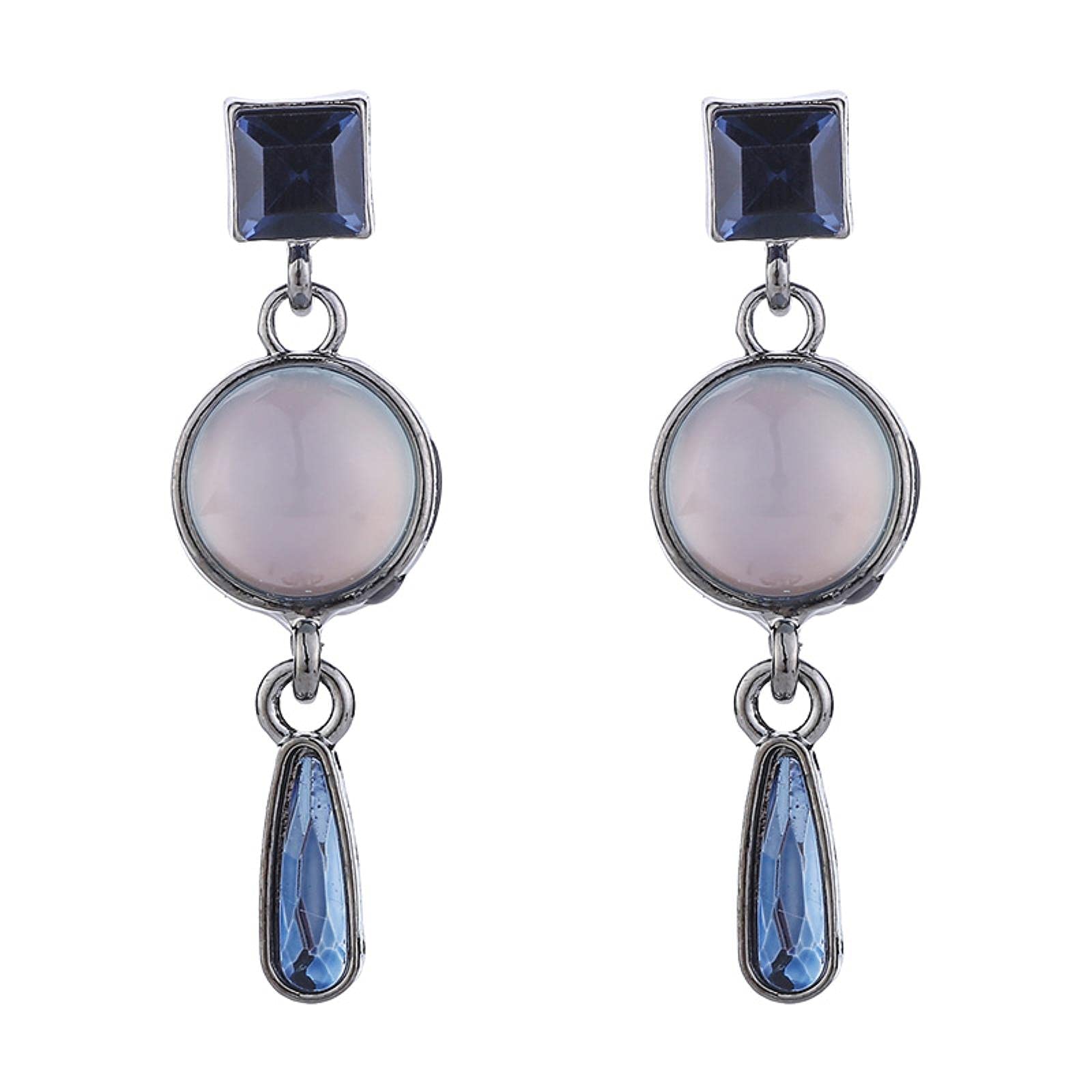 SALAN Geometric Statement Hematite Plating Blue Rhinestone Clip On Earrings For Women Luxury Non Pieced Wedding Ear Clips Jewelry