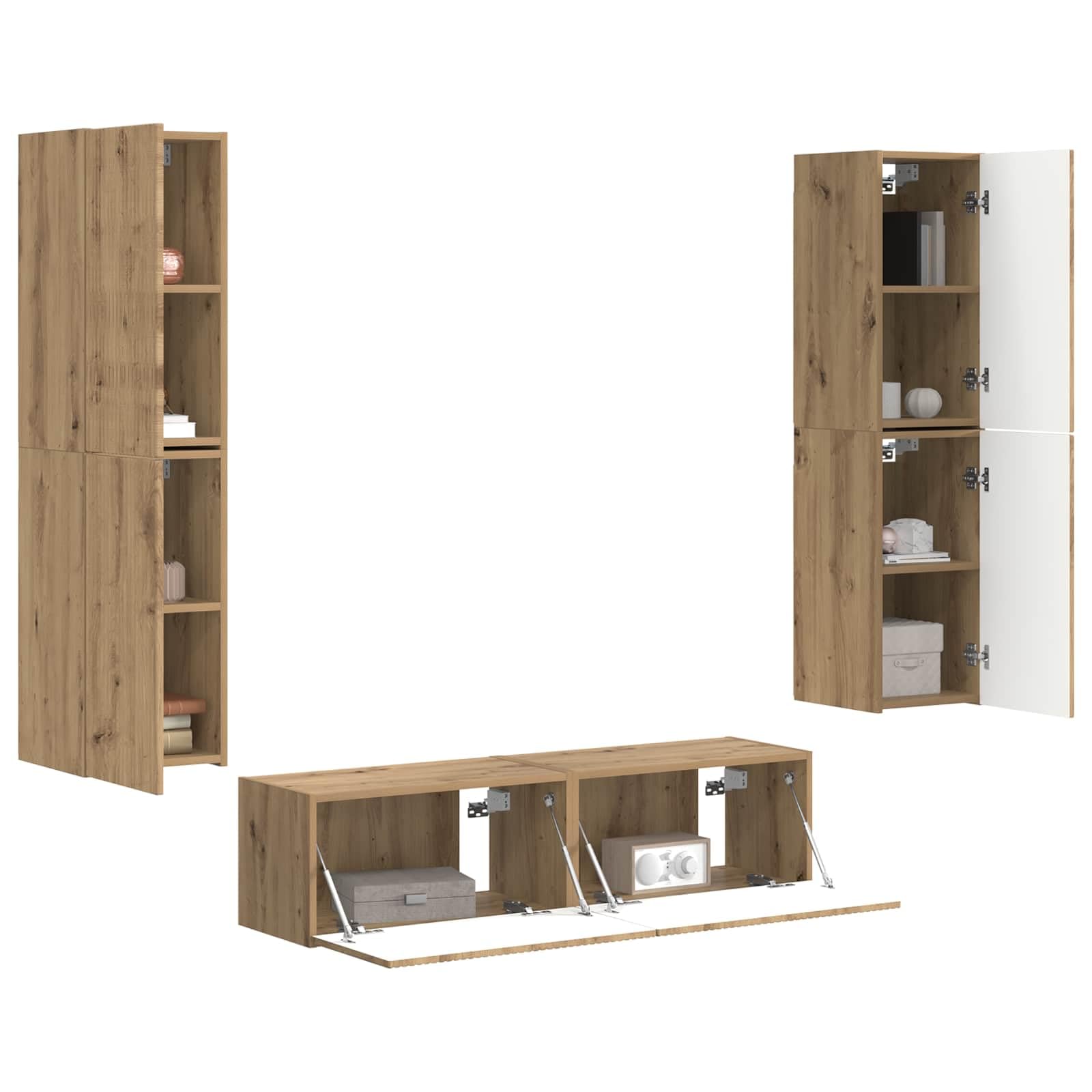 Mobile basso per TV, moderna credenza con illuminazione a LED, rovere Artisan, 30 x 31 x 60 cm, robusta, con ante scorrevoli, per soggiorno, ufficio e camera da letto