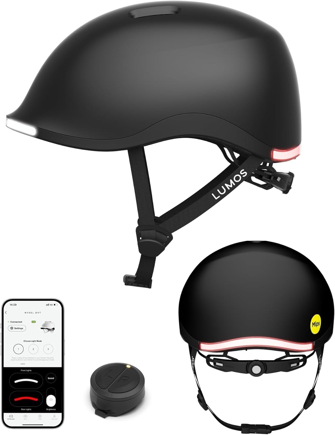 Lumos Nyxel Smart Bike Helmet, Customizable Front and Back LED Lights with Turn Signals, 360° Visibility App Controlled Comfortable & Lightweight Skateboard Urban Helmet for Adults, Men Women
