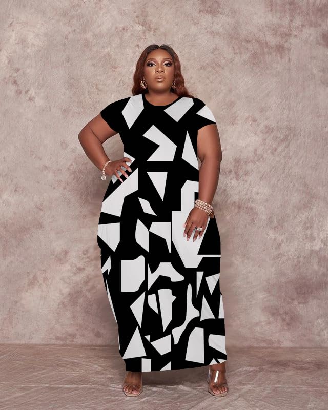 Image of YeGine Oversize Tshirt Dress Plus Size Short Sleeve Maxi Dress with Pockets