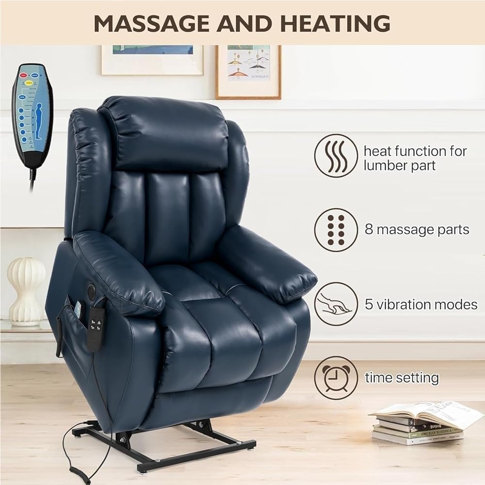 Ergonomic Design Power Lift Assist Chair Adjustable Backrest Electric Lift Recliner Single Sofa Leather Upholstery Chair with Side Pockets for Elderly Adults Home Theater
