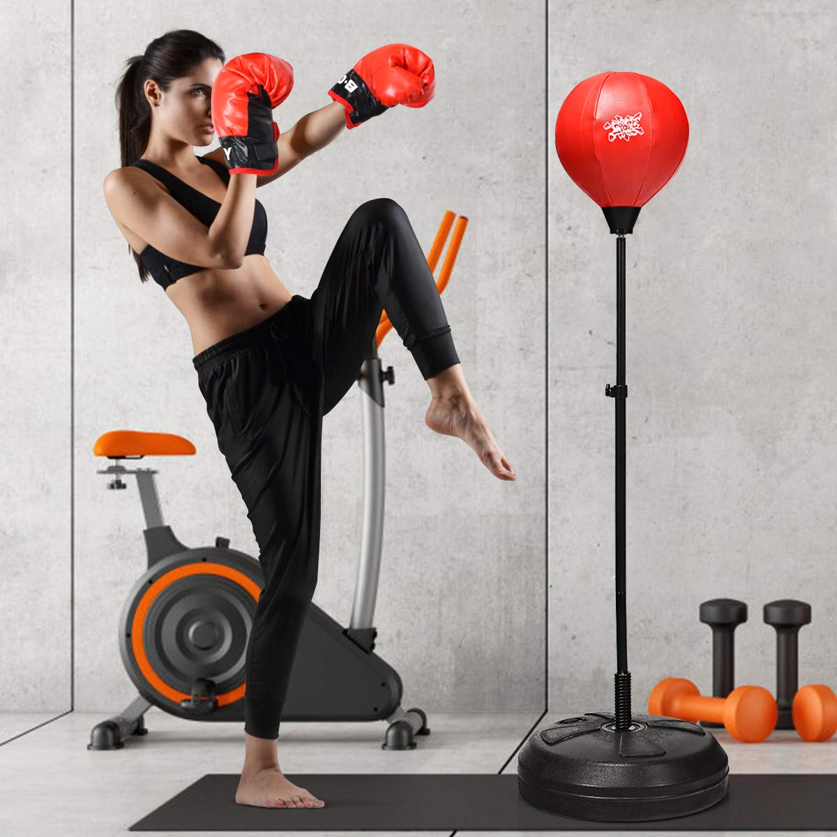 KOMFOTTEU Set di Borse da Boxe Regolabile in Altezza 120-154 cm, Sacco da Terra Con Guanti e Pompa, Set per Bambini e Adulti