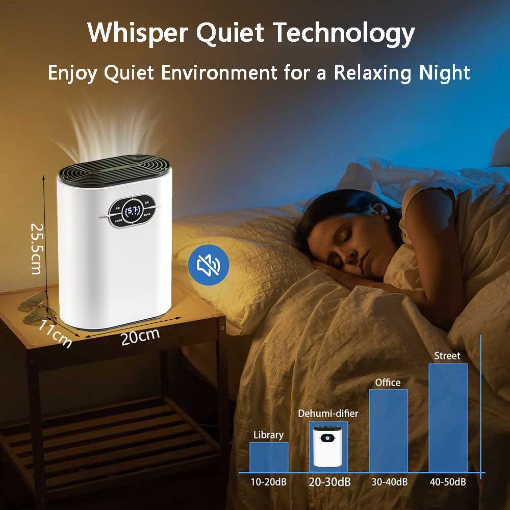 Deumidificatore portatile, piccolo, elettrico, assorbe l'acqua, con telecomando, timer e tubo di scarico, ultra silenzioso per camera da letto, bagno, cantina