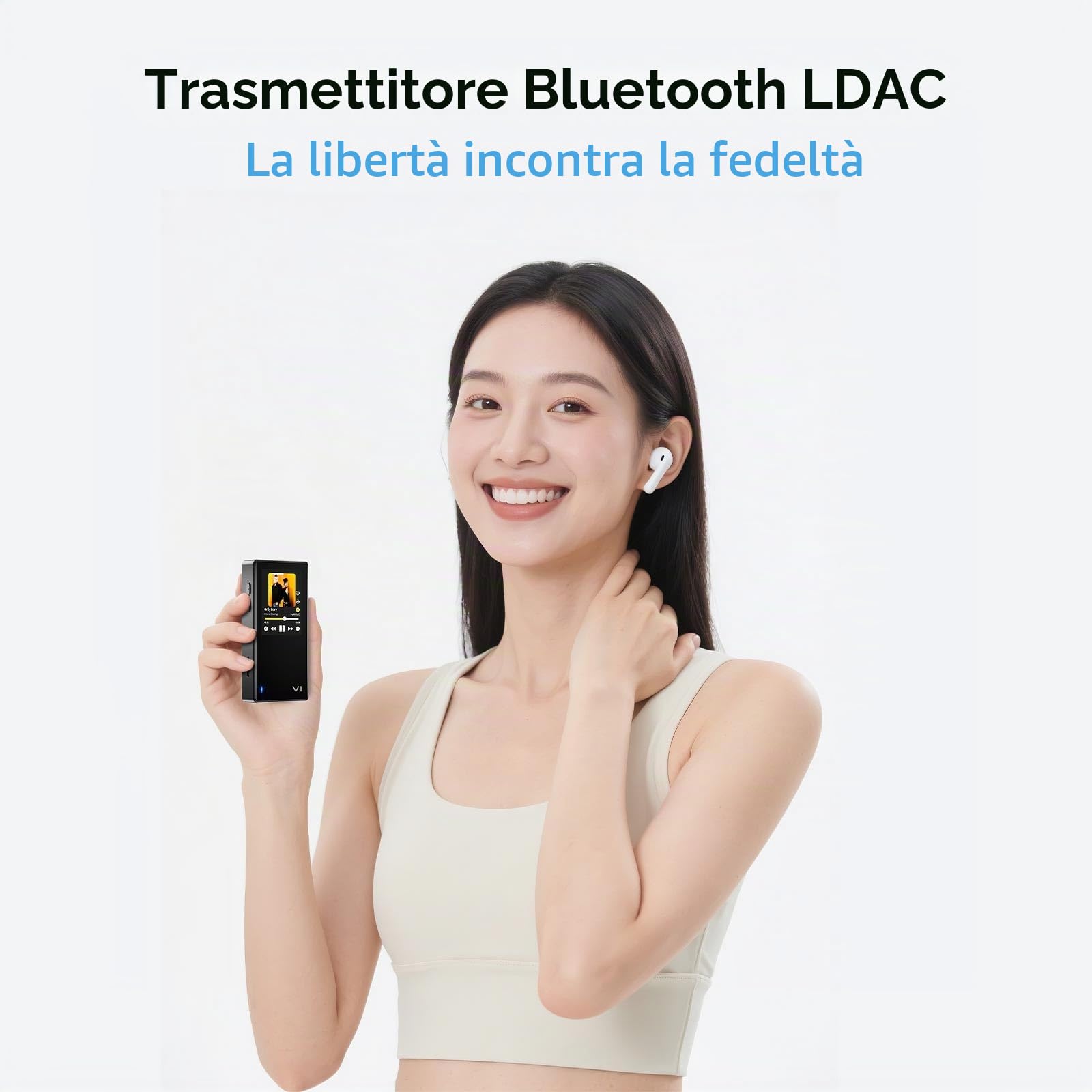 TempoTec Variations V1 Lettore musicale HiFi portatile, lettore audio digitale con Bluetooth 5.1 bidirezionale, jack per cuffie da 4,4 mm e 3,5 mm + clip nera sul retro