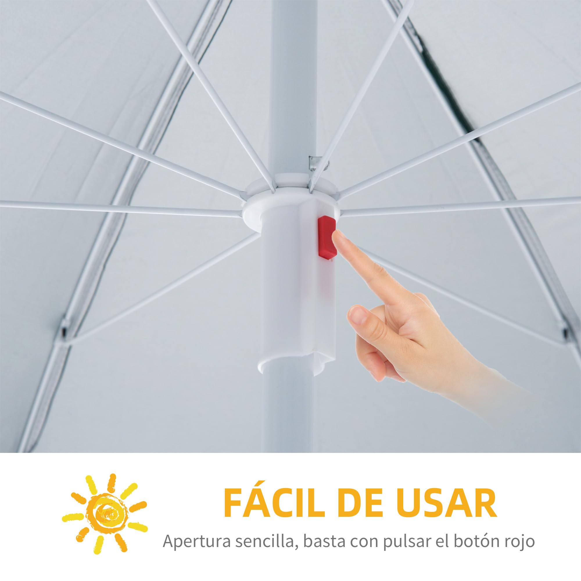 Outsunny Sombrilla de Playa con Panel Lateral Ø220x220 cm Parasol para Terraza con Apertura Manual 8 Varillas de Acero y Bolsa de Transporte para Jardín Piscina