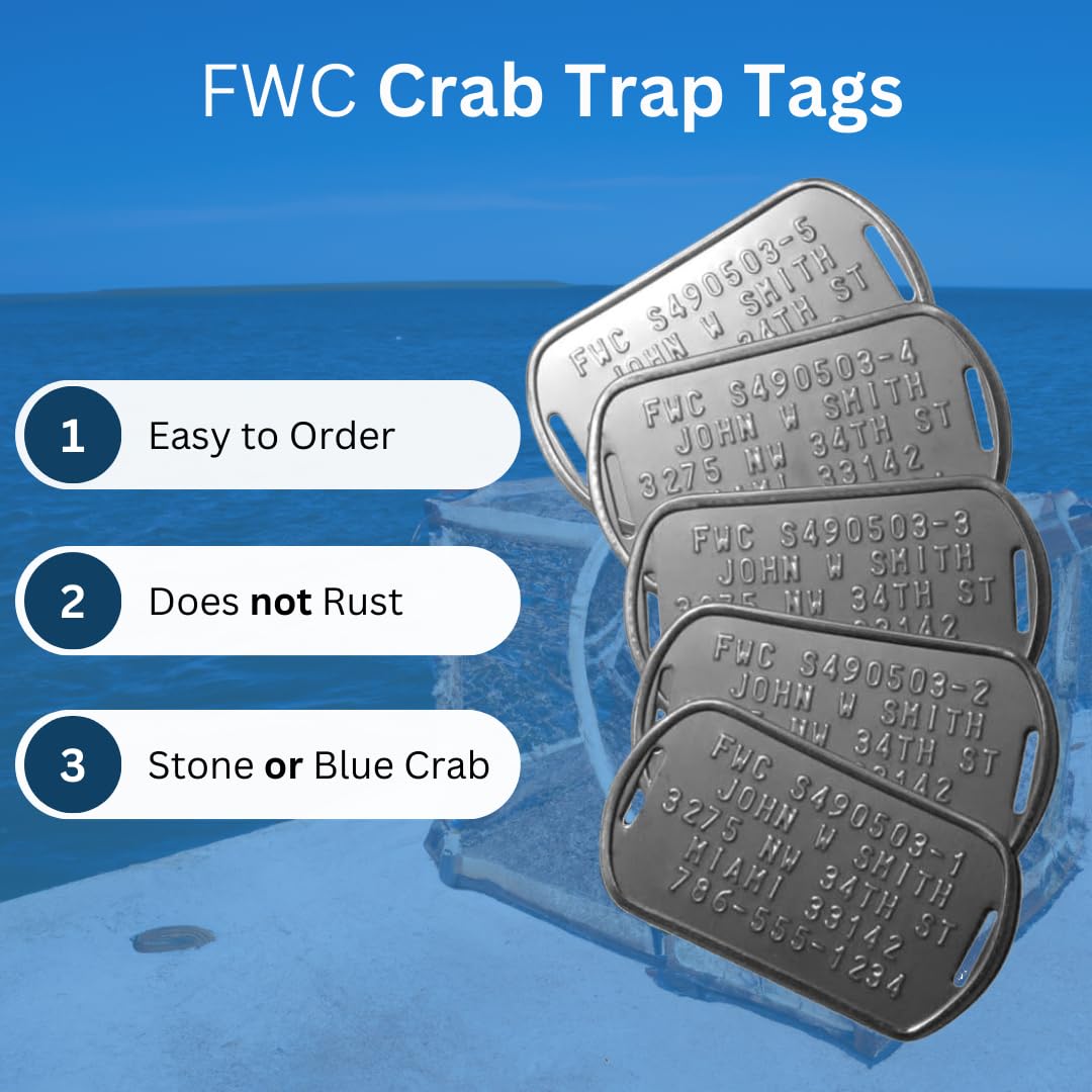 MYDOGTAG Personalized FWC Crab Trap Tags - Five Serialized Rust Proof ID Tags