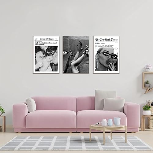 Miniatura 7 de Trendy The New York Times - Arte de pared de 12 x 16 pulgadas enmarcado, elegante lienzo urbano feminista en blanco y negro, pósteres retro de moda
