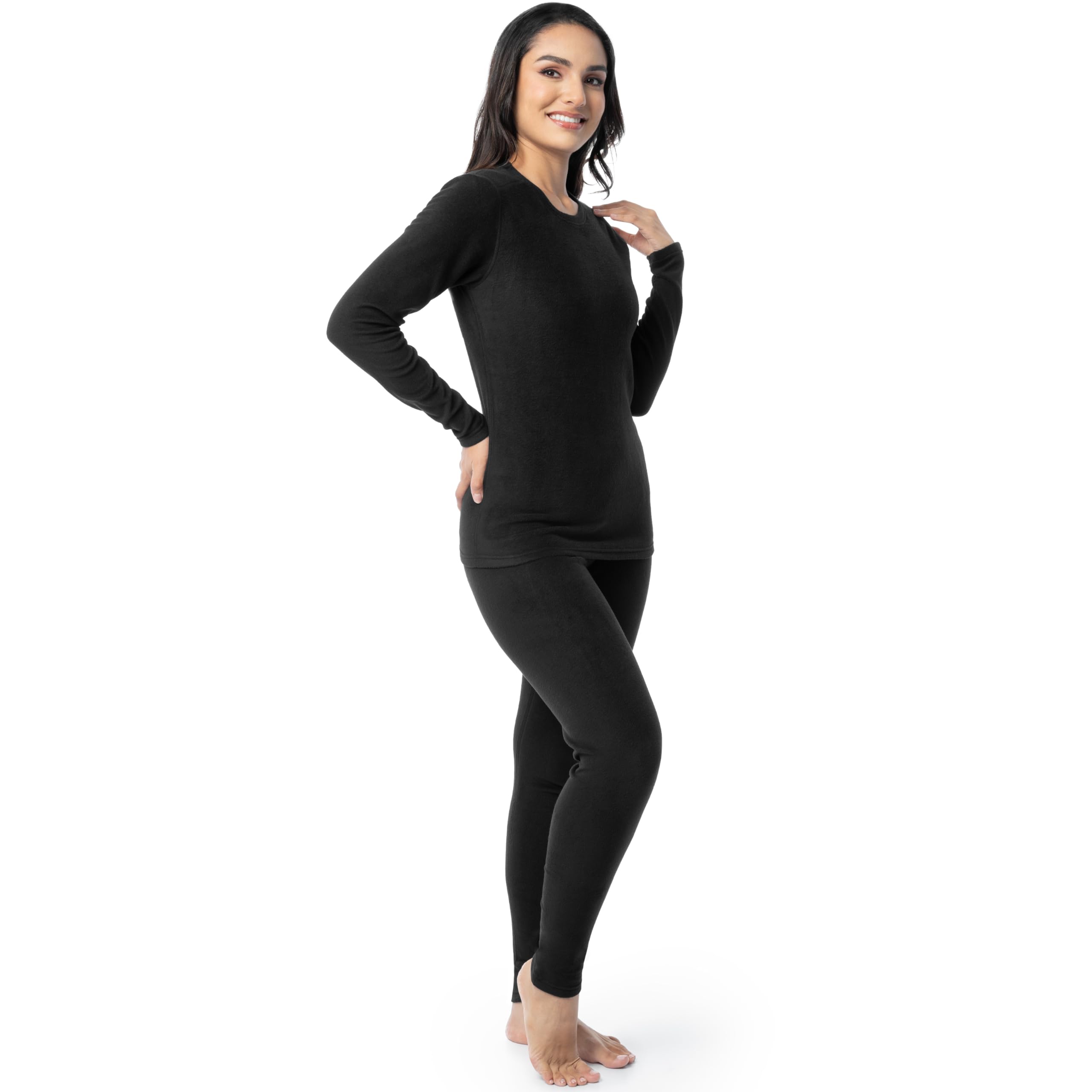 Fruit of the Loom Women's Stretch Fleece Lined Thermal Long Johns Underwear Set, Black, X-Small