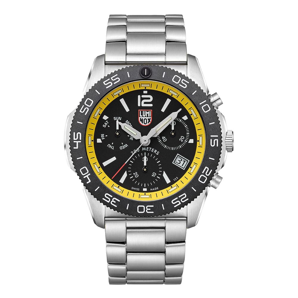 Luminox Pacific Diver męski zegarek do nurkowania, 44 mm, stal nierdzewna, chronograf kwarcowy, 20 bar, bransoletka ze stali nierdzewnej, kolor srebrny, czarny cyferblat, data, świecące wskazówki XS