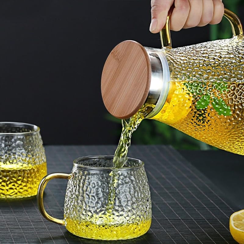 Brocca Acqua Brocca d'acqua Set di brocca d'acqua in vetro Teiera resistente al calore for la casa Set di tazze da tè Bollitore freddo Brocca d'acqua con manico for bicchieri bollenti Caraffa Acqua (