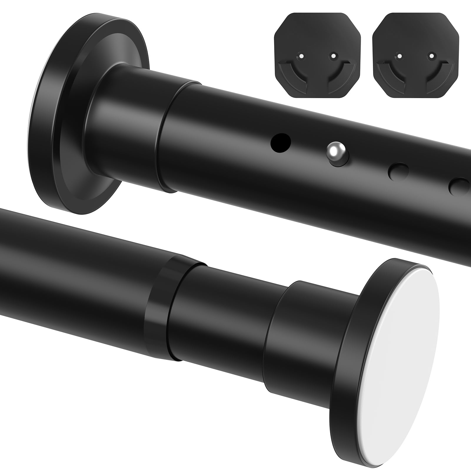 WELDUN Barras de cortina extensibles de 98 a 200 cm, sin taladrar Φ32 mm, incluye 2 bases de pared, barra telescópica de metal para baño y ventana, color negro