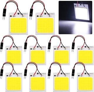 GrandviewTM COB 10-Pack 48-SMD DC12V LED Panel Dome Lamp Auto Car Interior Reading Plate Light Roof Ceiling Interior Wired Lamp With 10x BA9S T10 Festoon Adapters