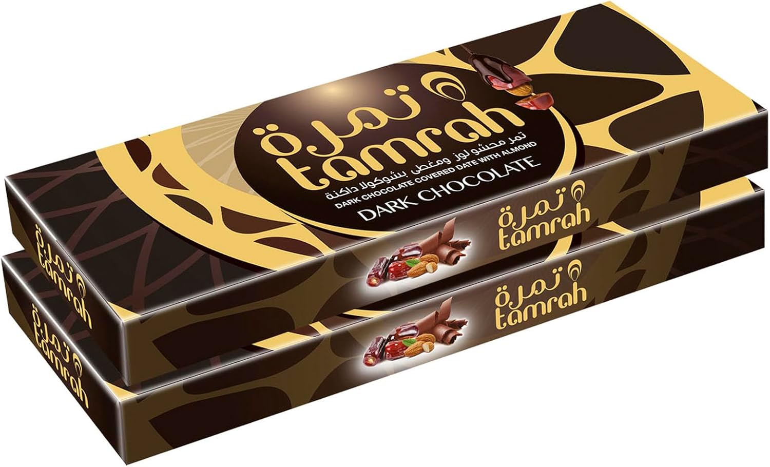 Tamrah Dark Chocolate Dates & Almonds, Delights Sweet, Premium Crunchy, Chocolate with Pure Dark Chocolate 90g Gift Box