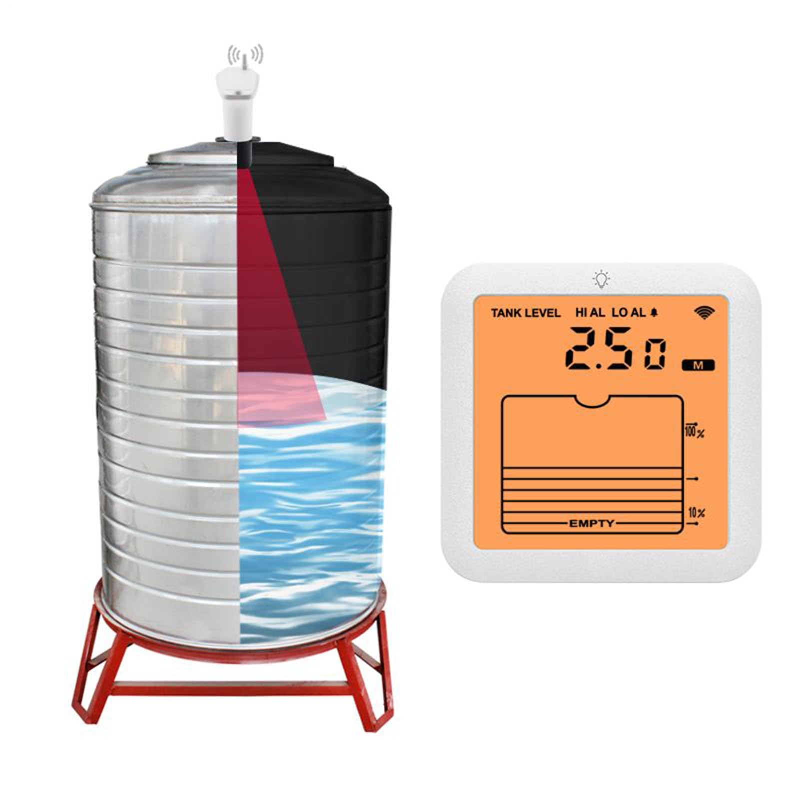 Sensor De Nivel para Tanque De Agua - Detector Ultrasónico para Pozos - Medidor Multifunción con Pantalla Digital para Depósitos y Hogar