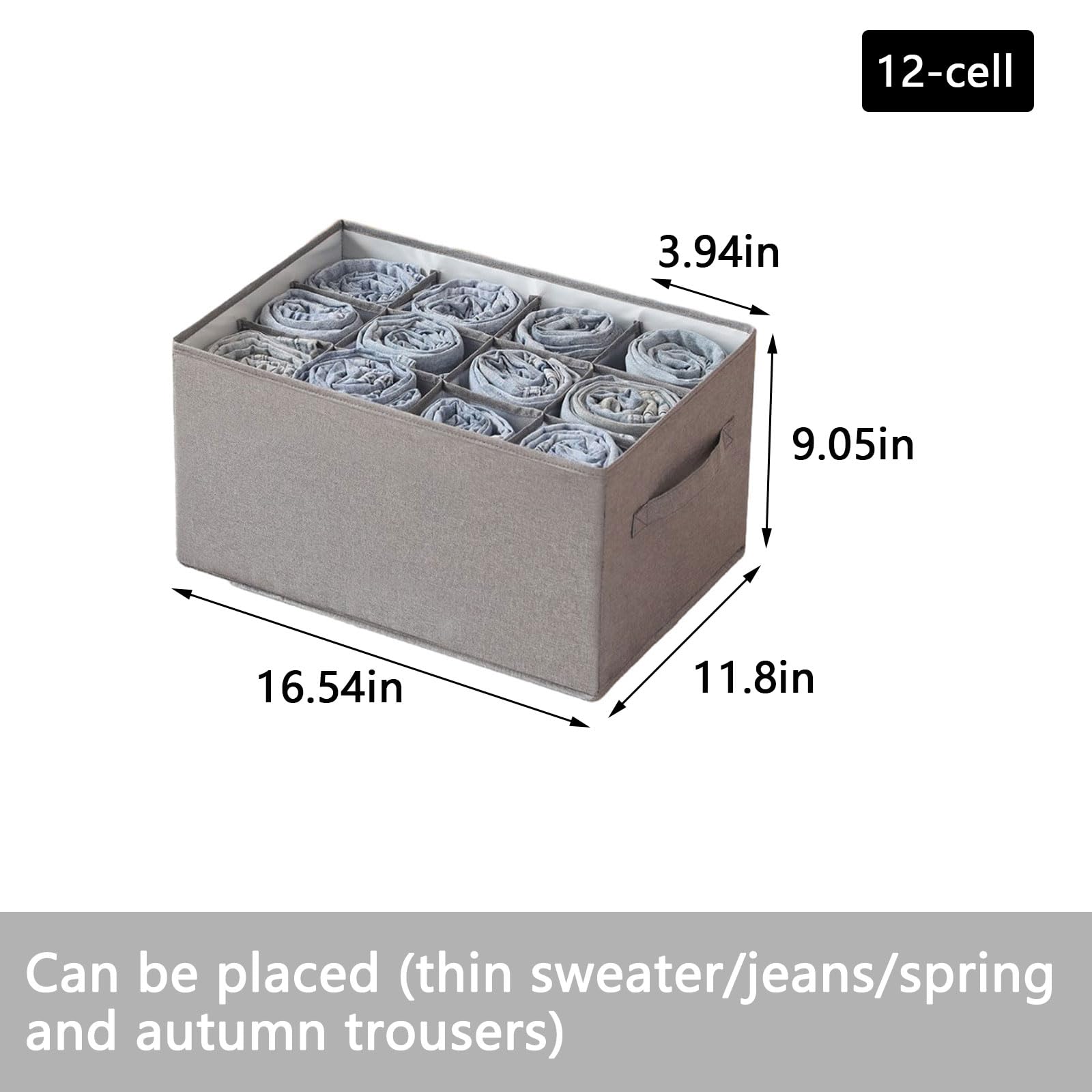 Typutomi 2Pcs 12 Cell Closet Organizer, Large Size Pants Organizers Wardrobe Clothes Organizer Washable Foldable Drawers Organizer for Jeans Pants Sweater T-shirts(Grey)