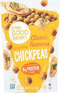 The Good Bean Classic Hummus Crunchy Chickpeas 6oz - Roasted Vegan Snack, 8g Plant Protein, 5g Fiber, Gluten-Free Resealable Bag
