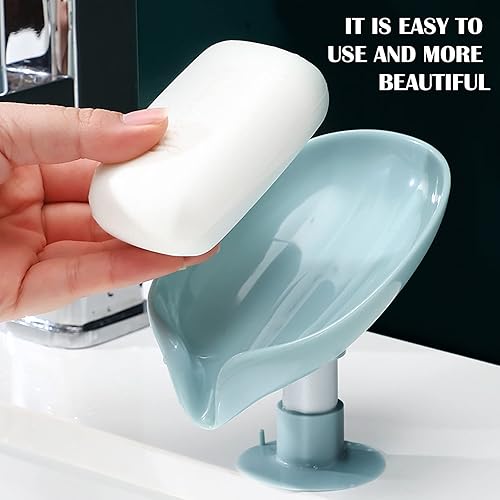 Miniatura 6 de Jabonera autodrenante en forma de hoja con ventosa, bandeja de esponja creativa para caja de jabón, herramientas prácticas de almacenamiento de