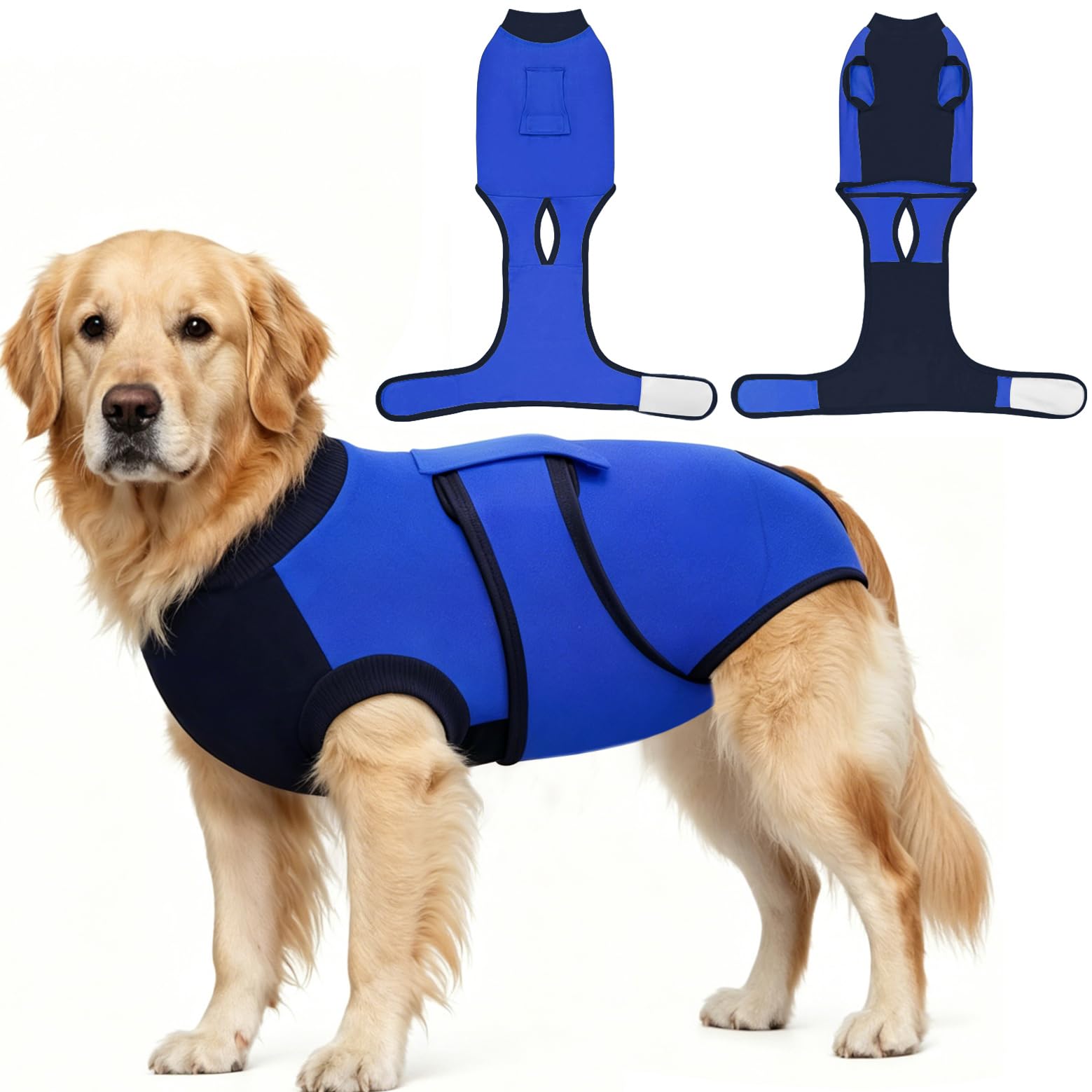 Dolahovy Dog Surgery Recovery Suit, Dogs Onesie Suits Female Spay and Male Neuter E-Collar Pet Bodysuit for Post-Op Care Soft Dog Surgical Cone Alternative Prevent Licking Wounds Shirt (Blue, L) — image 1