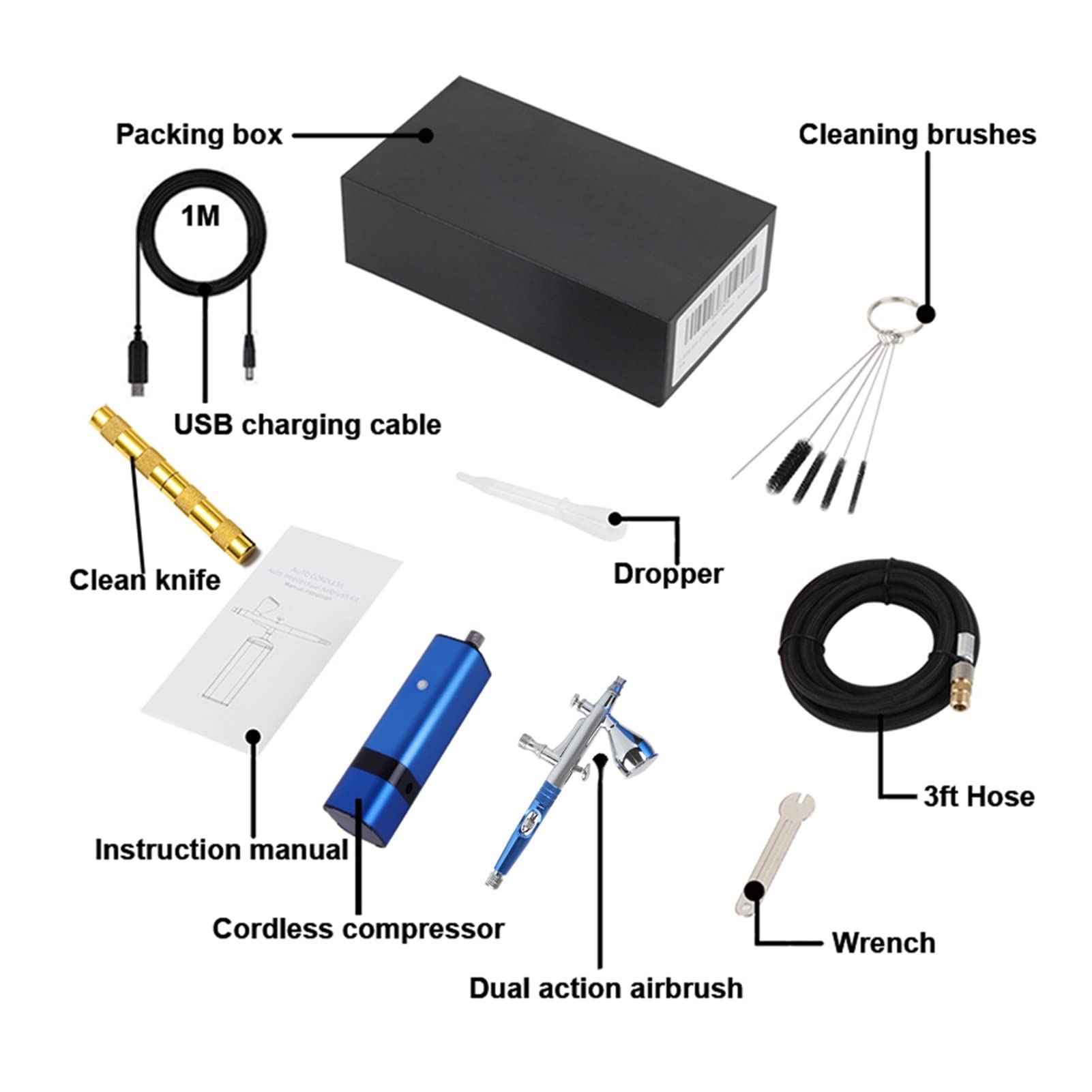 Spruzzatore Vernice, Kit aerografo a doppia azione con compressore ad alta pressione stabile compatibile con mini pompa tazza sostituibile for torta vernice arte tatuaggio(A)
