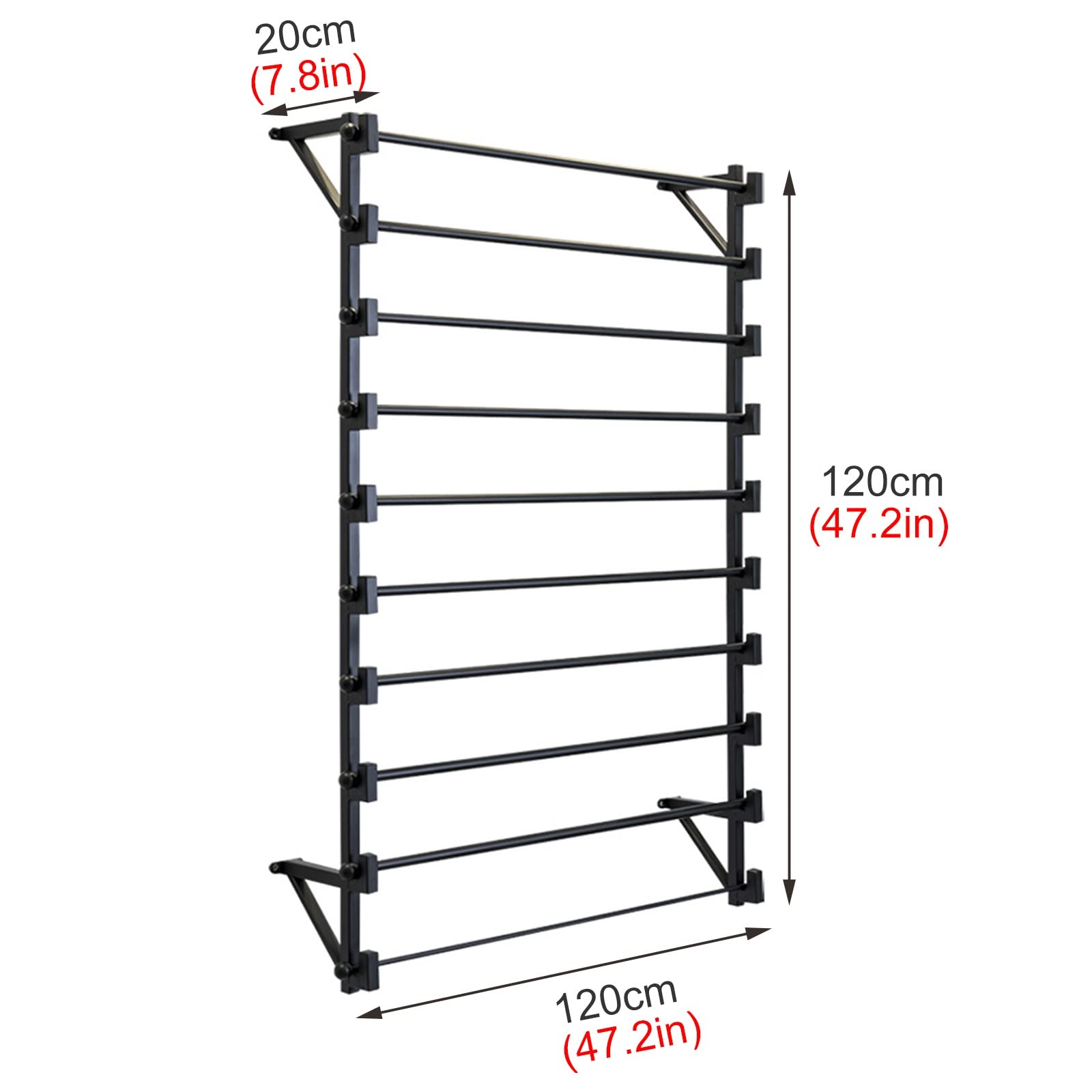 UWYTGF Black Metal Multi-Purpose Rack Stand Holder for Silk Scarf Wrapping Paper Ribbons,Wall Mounted 10 Layer Organizers for Retail Stores/Flower Shop,120X20X120Cm