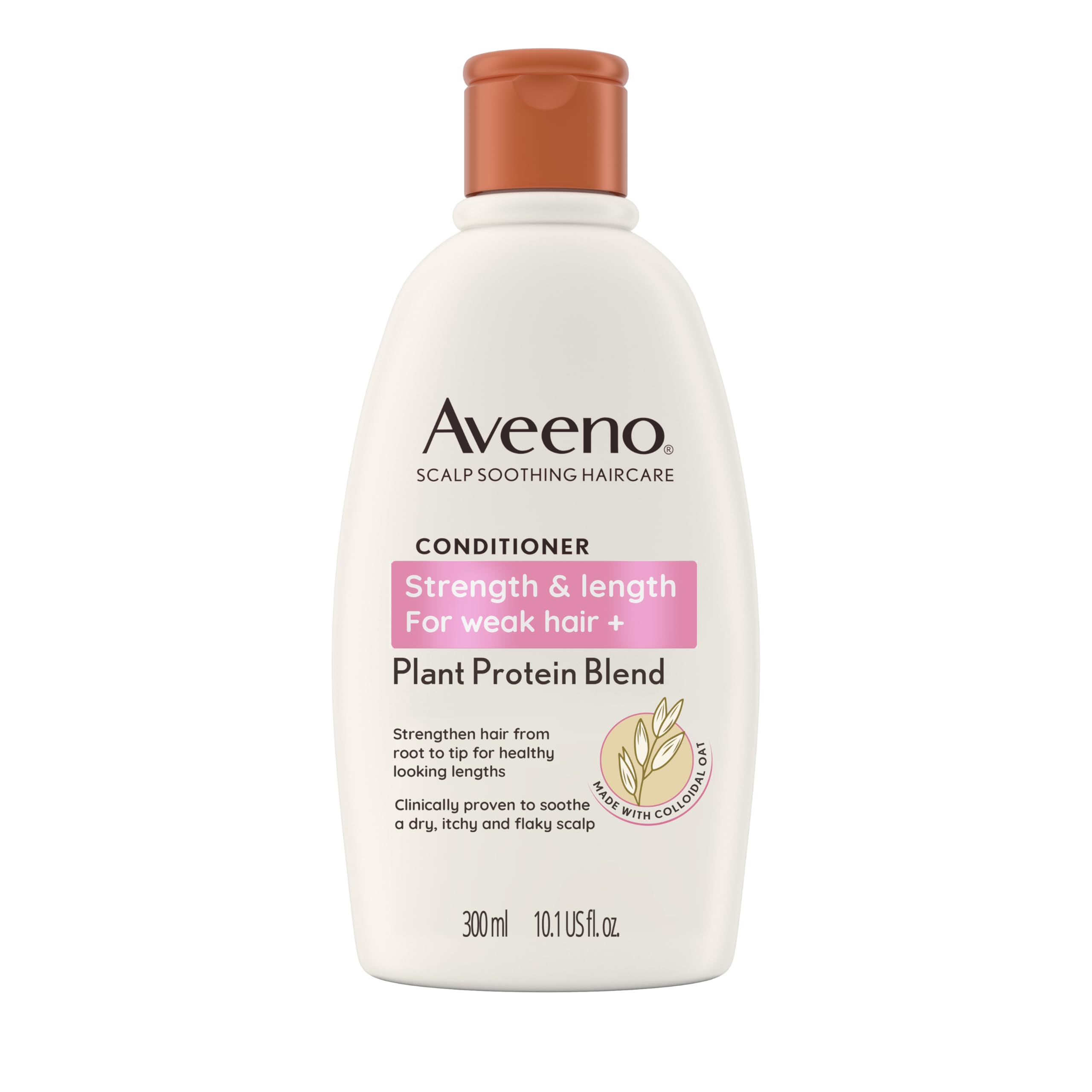Aveeno Hair Strength + Length Conditioner, Scalp Soothing, For Healthy-Looking Lengths from Root to Tip, Colloidal Oat, Plant Protein Blend, 300ml