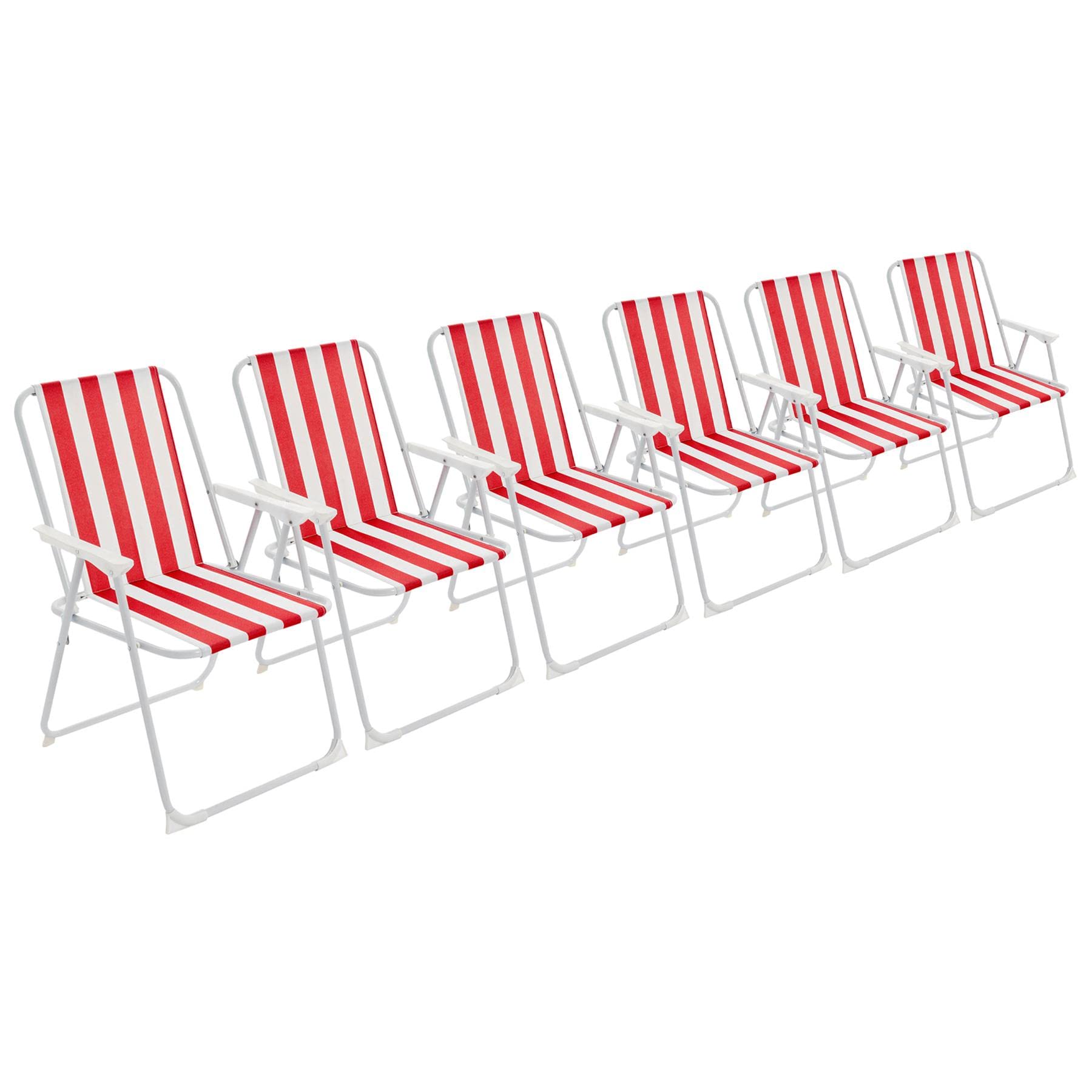 Harbour Housewares Folding Beach Deck Chairs - Red Stripe - Pack of 6 - Metal Outdoor Patio Seat Lightweight Portable Deck Chair for Picnic, Garden, Camping, Fishing