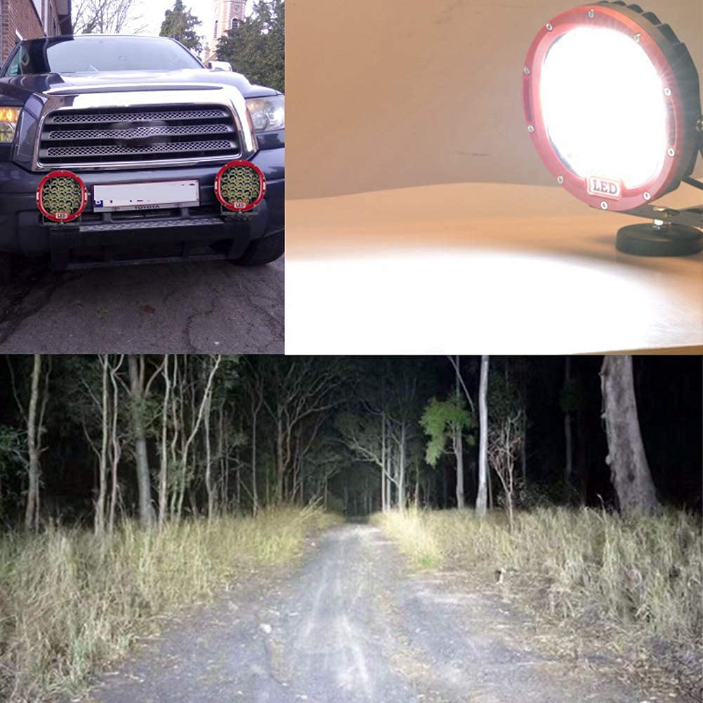 RIGIDON 2 szt. czerwona obudowa, okrągłe światło robocze LED, 9 cali 225 W, wiązka punktowa, 12 V 24 V, światła do jazdy samochodowej, terenowej, łodzi, ciężarówki, 4 x 4, SUV, ATV, traktorów,