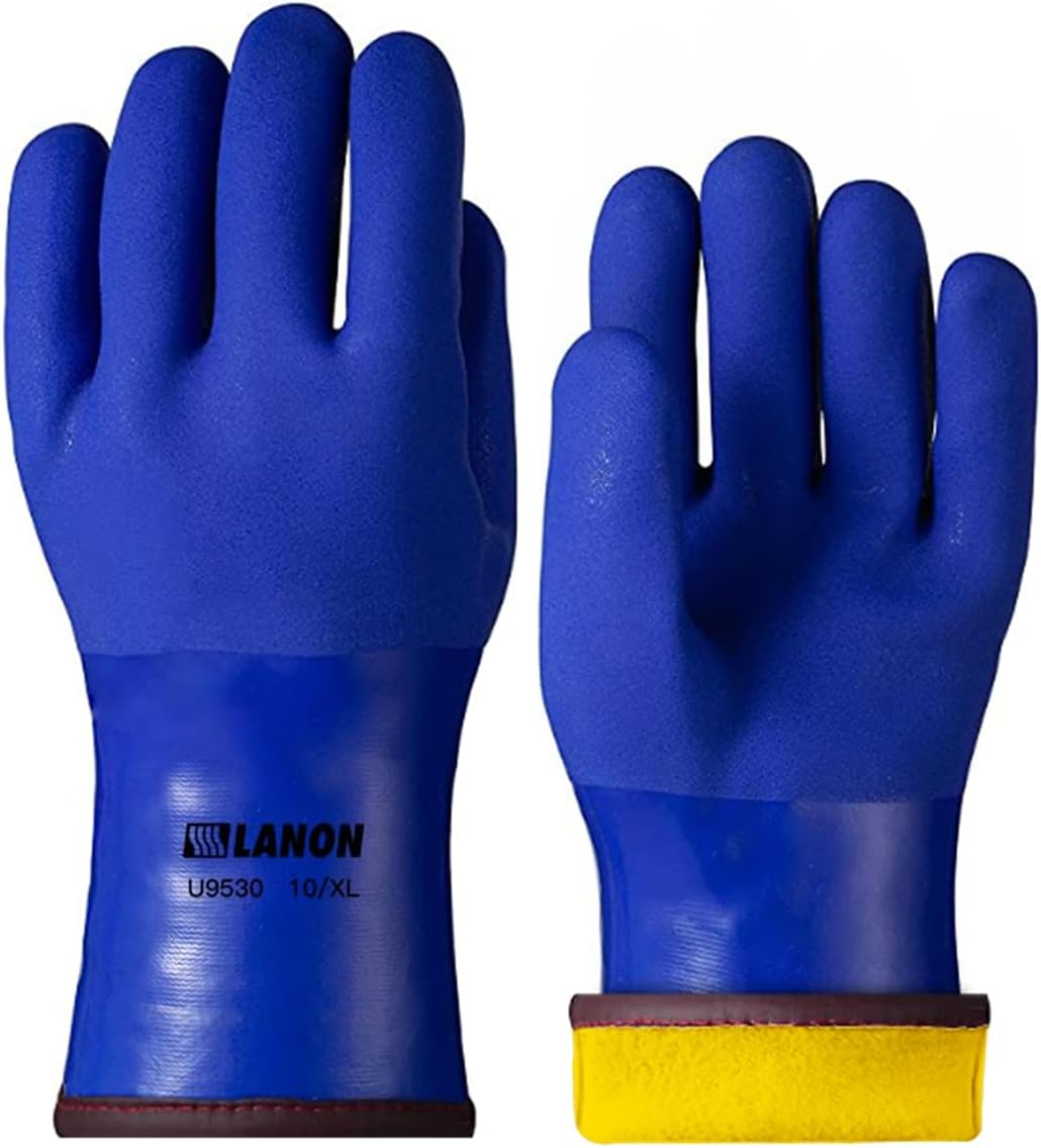 LANON PVC Coated Cold Proof Heavy Duty Gloves, Waterproof Warm Work Gloves for Freezer Work, Chemical & Oil Resistant, Non-Slip, XL X-Large