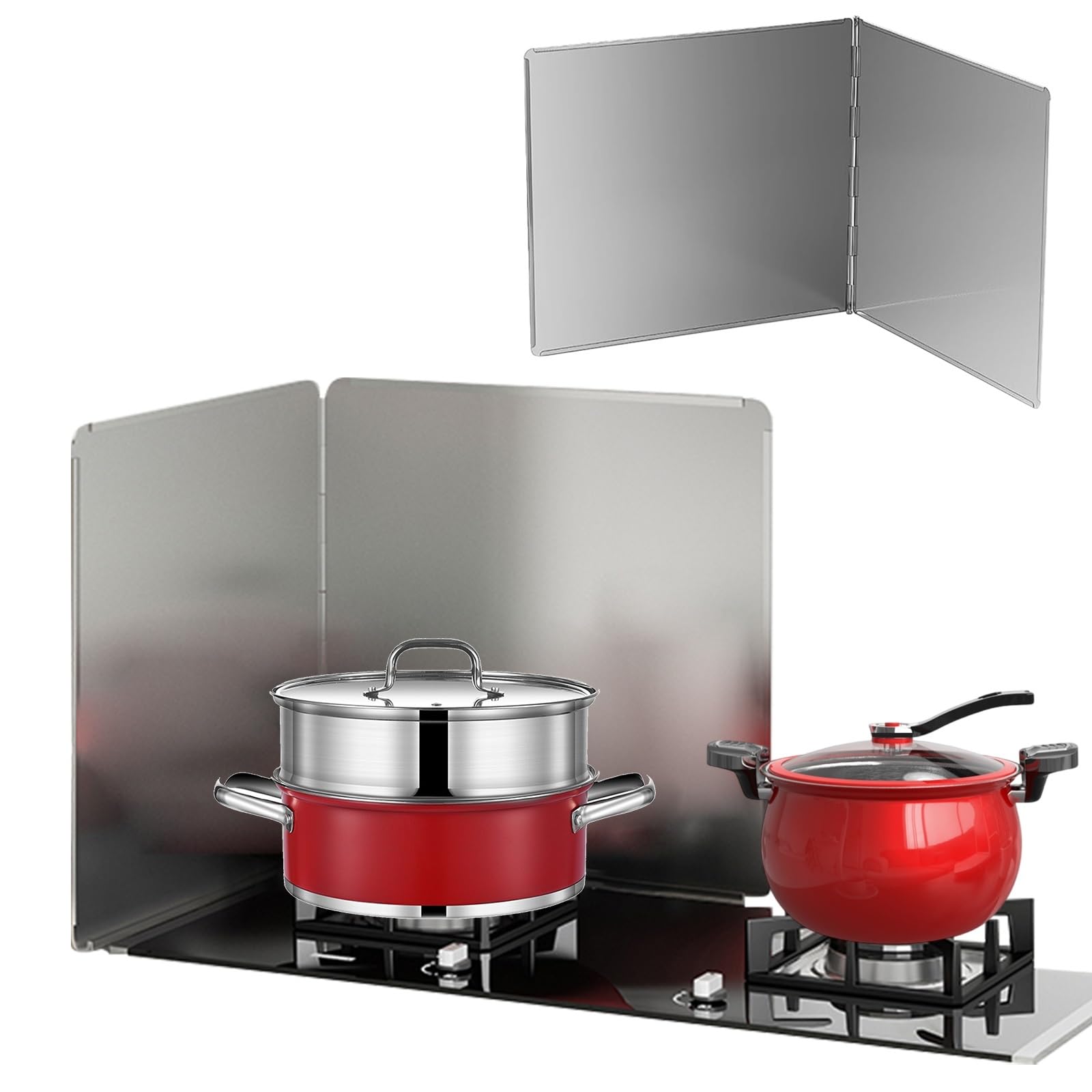AFQBOEQXY Splatter Guard Splash Back, Stove Splatter Guard For Cooking Foldable Stainless Steel Pack Of 2 Silver Multiple Sizes(30x30cm)