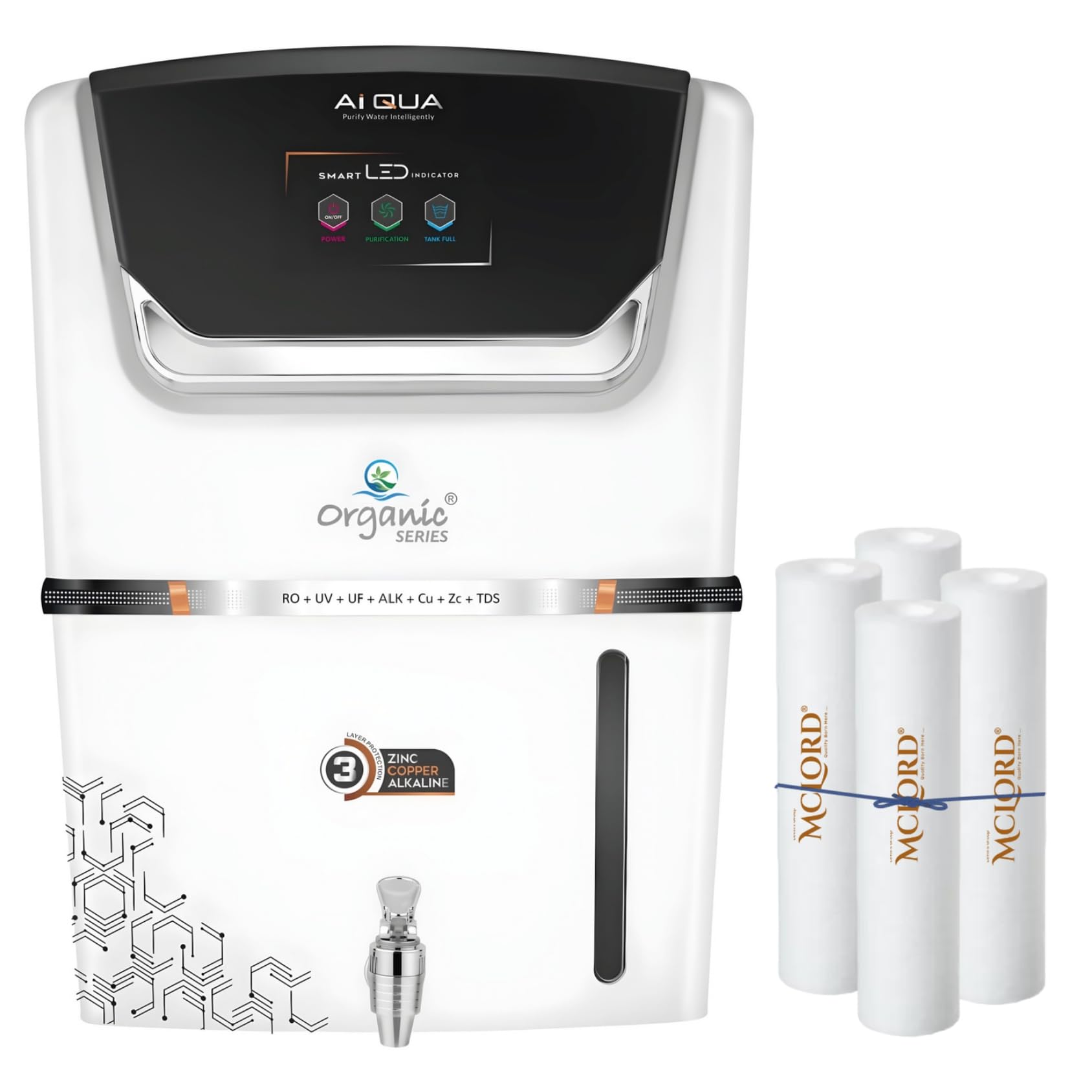 AQUA WATER PURIFIER RO | MCLORD AI AQUA PLUS | R.O+UV+UF+COPPER/ALKALINE/ZINC+MTDS & TASTE CONTROLLER|SUITABLE FOR HOME AND OFFICES. (RO+KIT (W))
