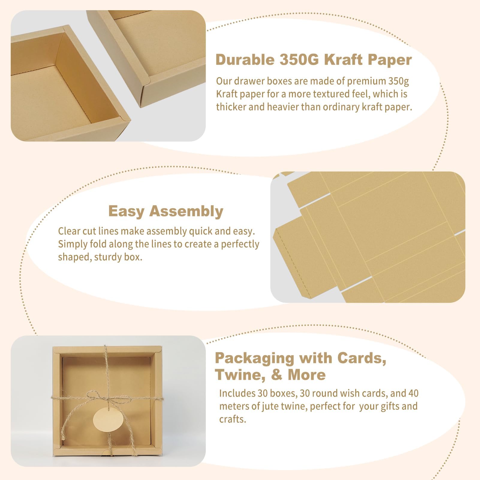 30 Kraftpapier-Karton-Boxen-Kits, Innenmaße 14 x 14 x 5 cm, hausgemachte Seifenbox mit Bast-Füllung, Blanko-Etiketten und Jute-Schnur, kleine Geschenkboxen für Schmuck, Süßigkeiten, Verpackungen