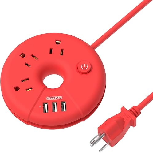 NTONPOWER - Regleta de alimentación de viaje con puertos USB, cable de extensión de viaje de 5 pies con 3 tomacorrientes, 3 USB, estación de carga
