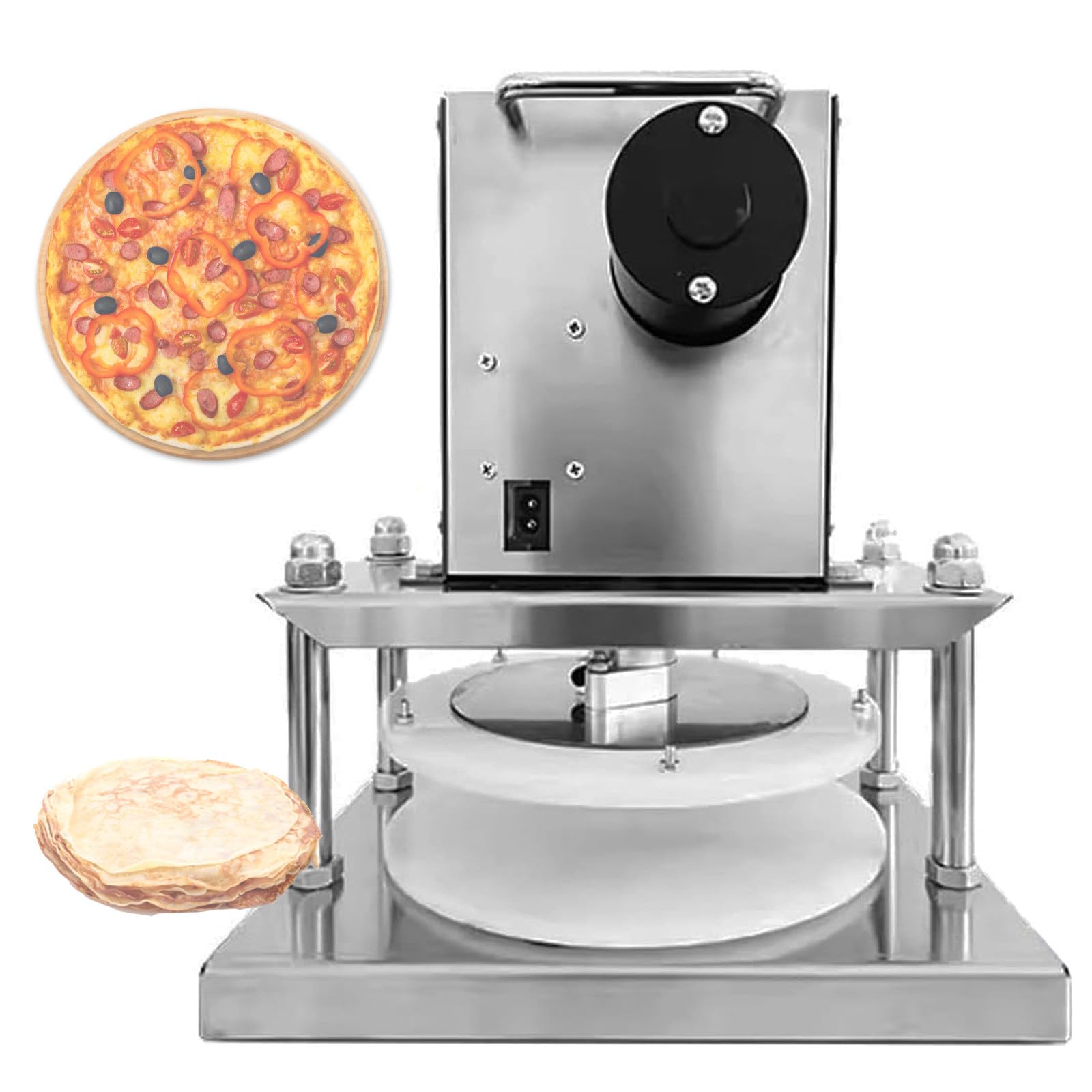 Pressa elettrica per pasta per pizza, pressa manuale per pasticceria per uso domestico/commerciale, sfogliatrice in acciaio inox con piastra in PE per preparare pizza e pane,30cm