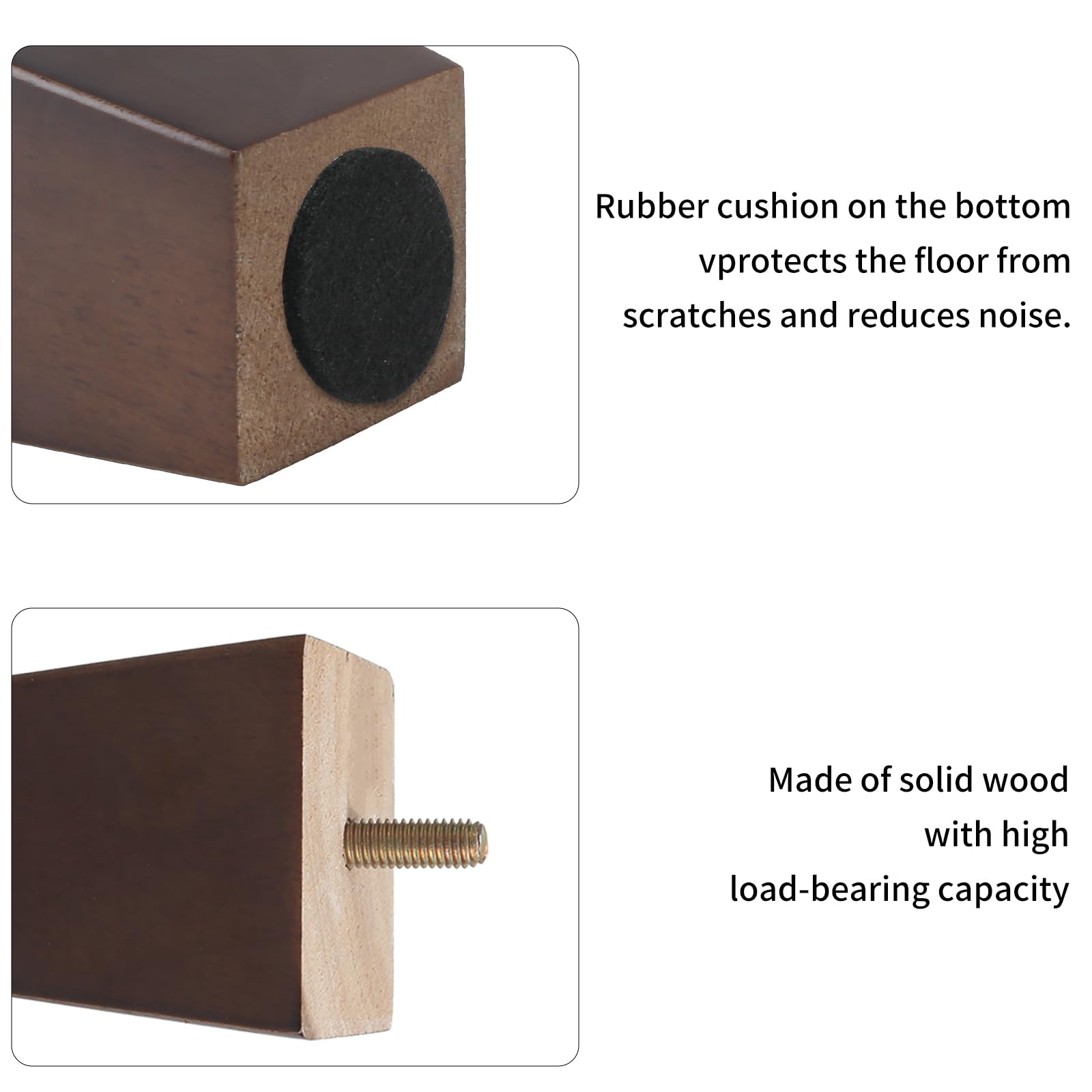 Zythrem Wooden Furniture Legs 15cm/6inch Walnut Sofa Legs Set of 4 Wooden Bed Leg Chair Leg Square Furniture Feet Replacement Sofa Feet with Mounting Plates Screws Protection Pad for Couch Cabinet - Image 3