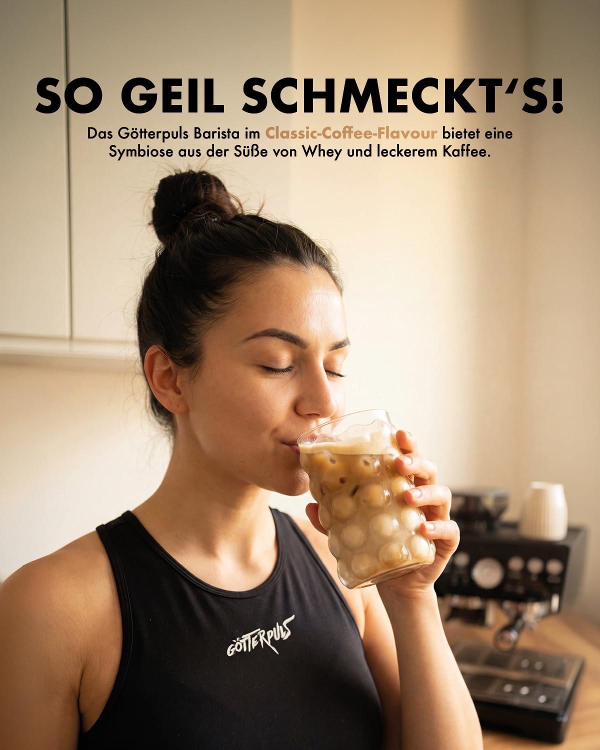 Götterpuls Barista Protein Iced Coffee 600g Pulver Classic Coffee | Mit 23g Eiweiß & 80mg Koffein – Mit echtem Kaffee-Extrakt – Whey Protein Isolat & Konzentrat – 20 Portionen