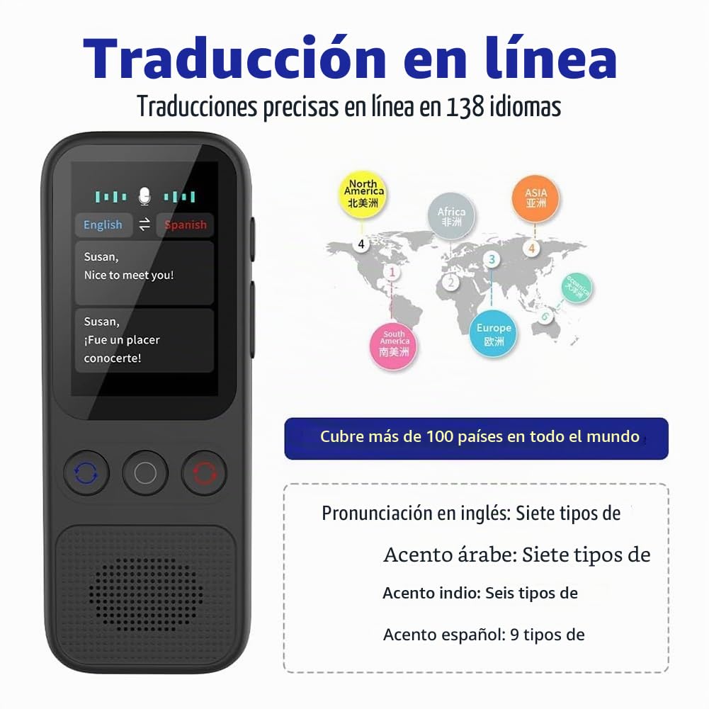 Dispositivo traductor de idiomas, traductor de voz instantáneo sin conexión en 138 idiomas, traductor de voz para viajes y negocios