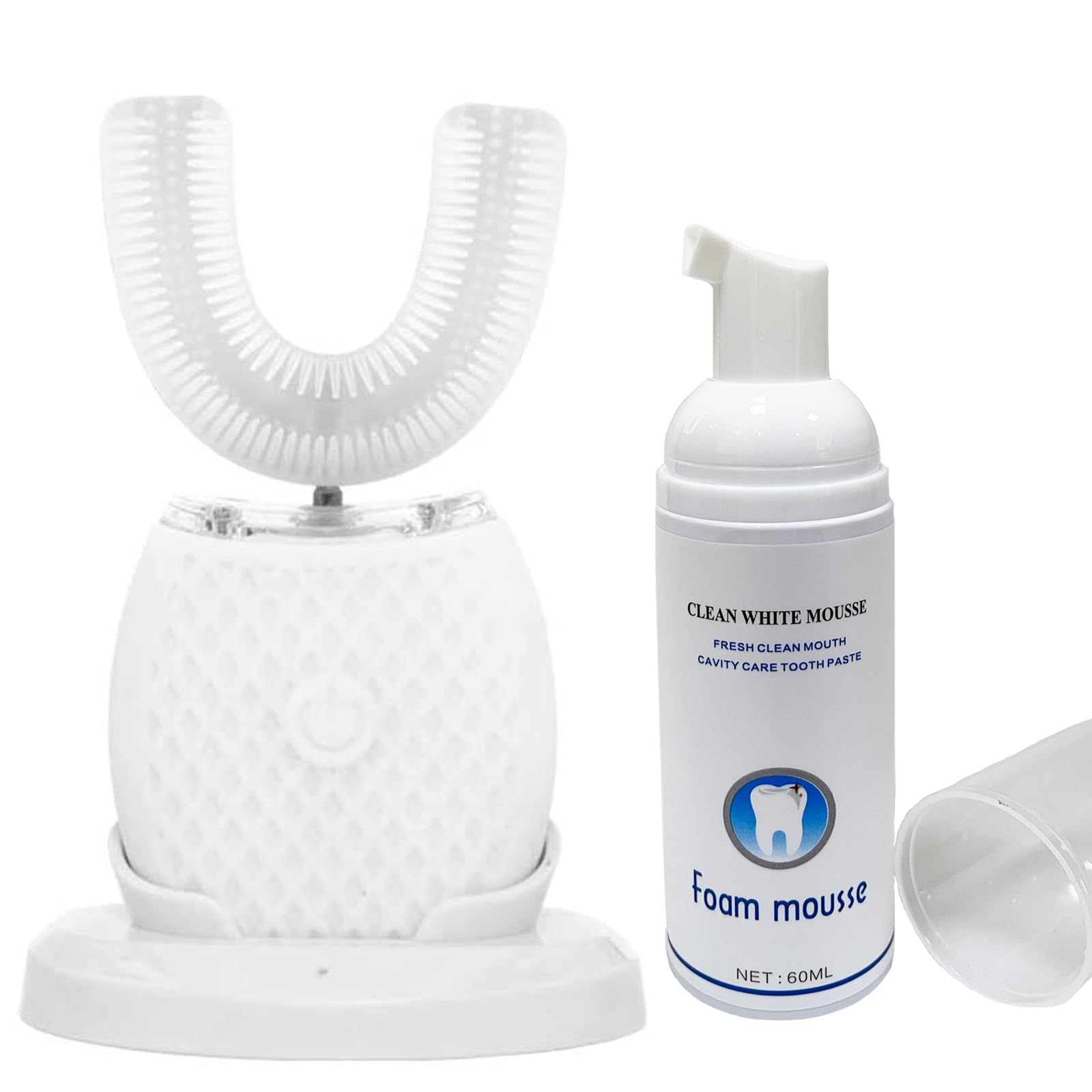 Cepillo de Dientes Ultrasónico Automático, Cepillo de Dientes Eléctrico con Limpieza 360°, Diseño en Forma de U, 4 Modos, Cepillo Blanqueador con Temporizador, para Adultos (Blanco, 1)