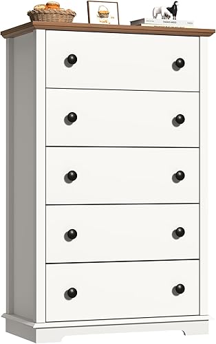 HIFYOBRO Cómoda de 5 cajones, doble antipuntas, cómoda para dormitorio, cómoda con 5 cajones, cómoda alta, armario de almacenamiento para