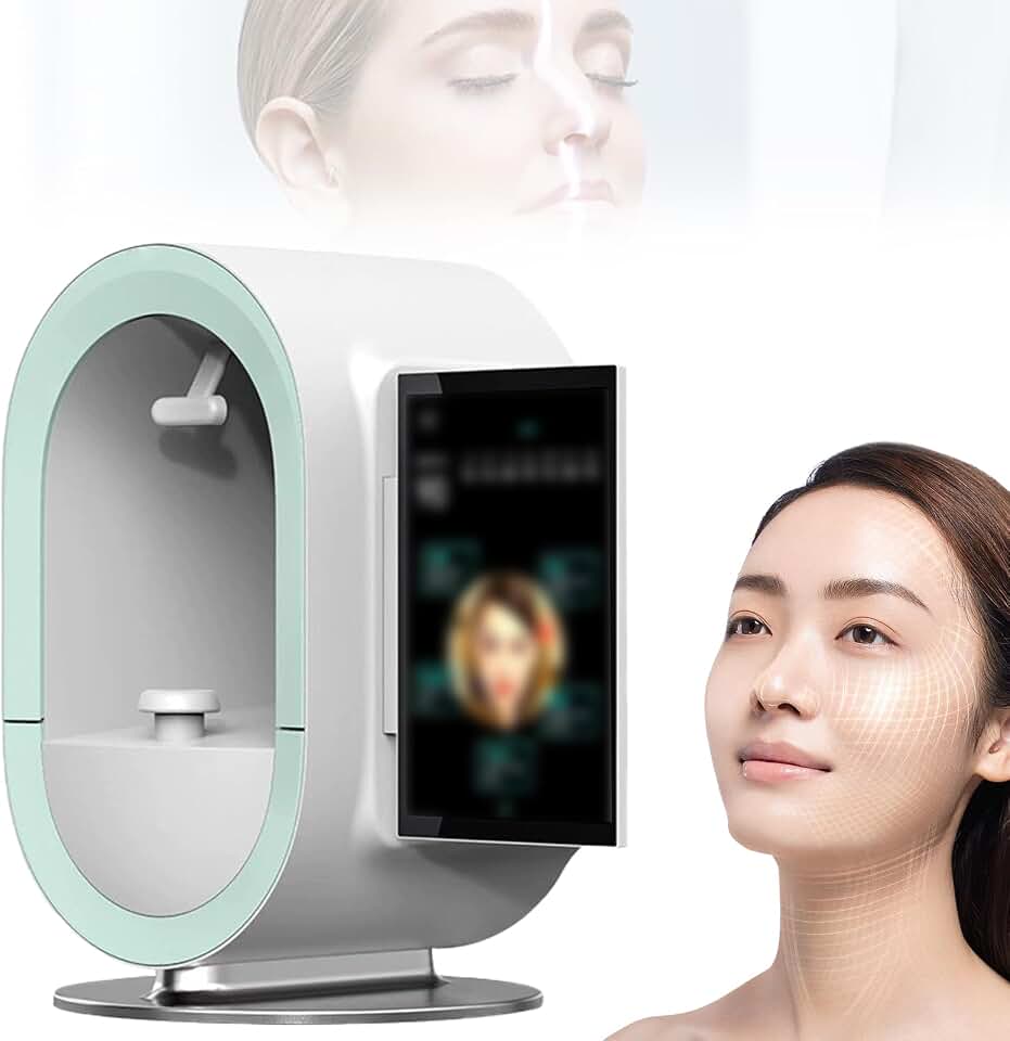 AI 3D Facial Skin Analyzer Machine, High-Resolution Skin Problem Detection Instrument with 12 Spectra, Facial Moisture Test &amp; Data Analysis for Beauty Salon Healthy Skin Care green