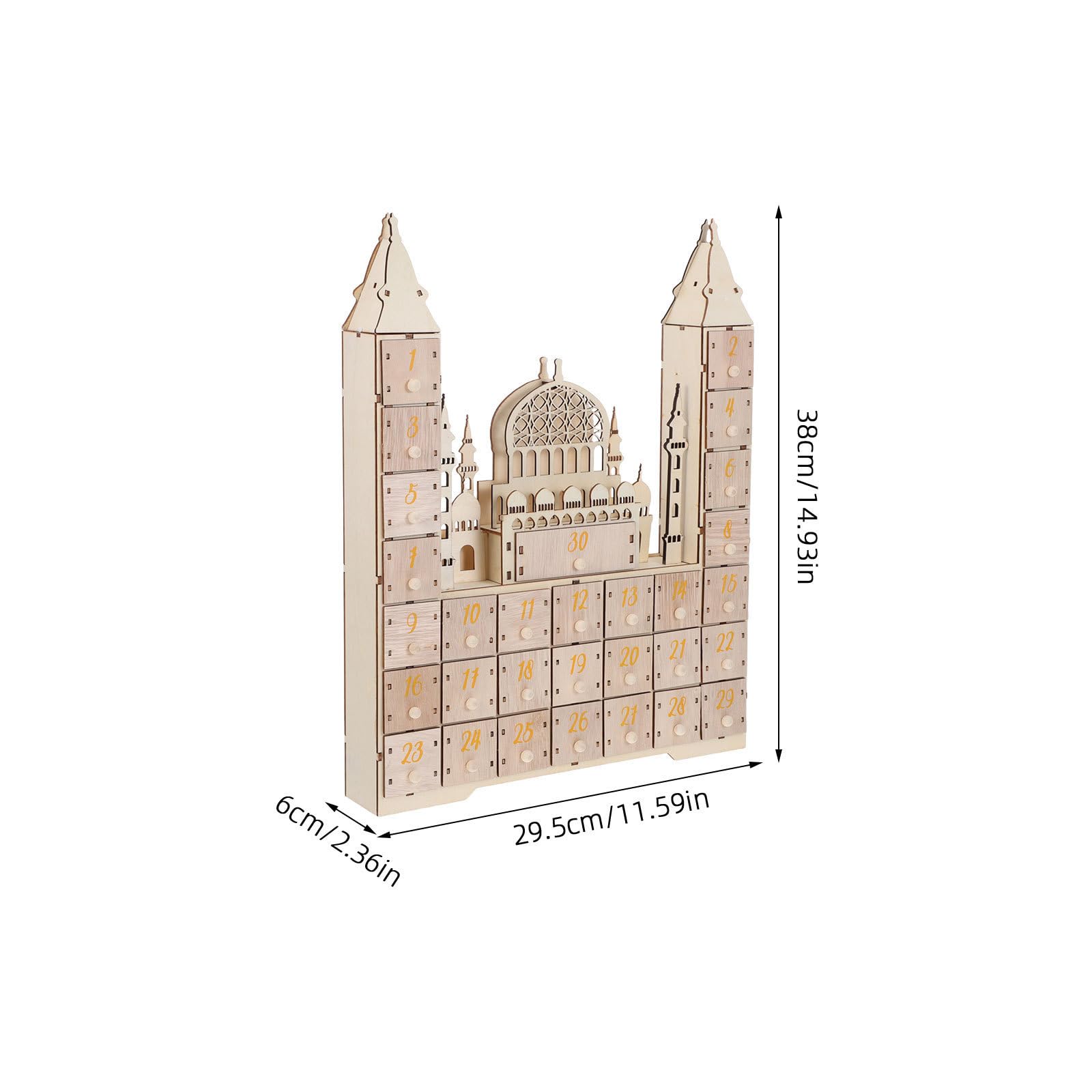 IMIKEYA Ramadan Adventskalender mit 30 tägigem Countdown und Schubladen Kompakt und Freistehend für Ramadan Feierdekoration Schreibtisch oder Regal