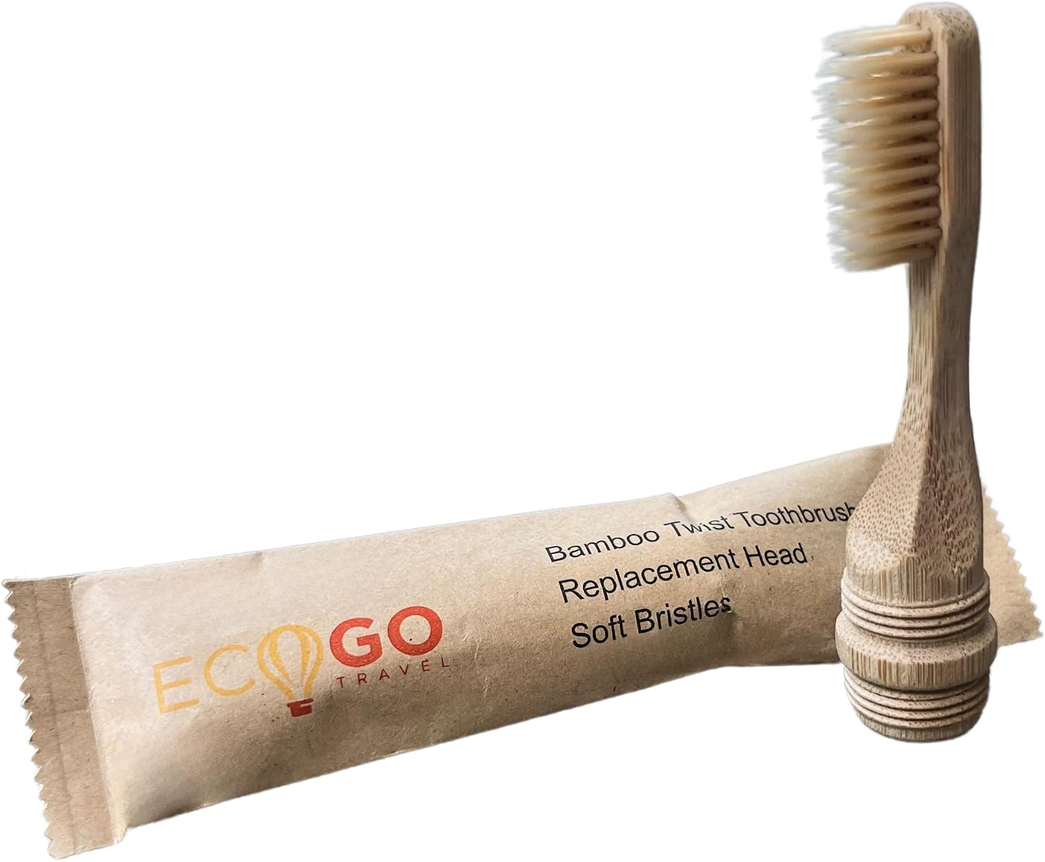 Replacement Head for EcoGoTravel Bamboo Screwable Toothbrush, BPA Free Soft Bristles, Natural