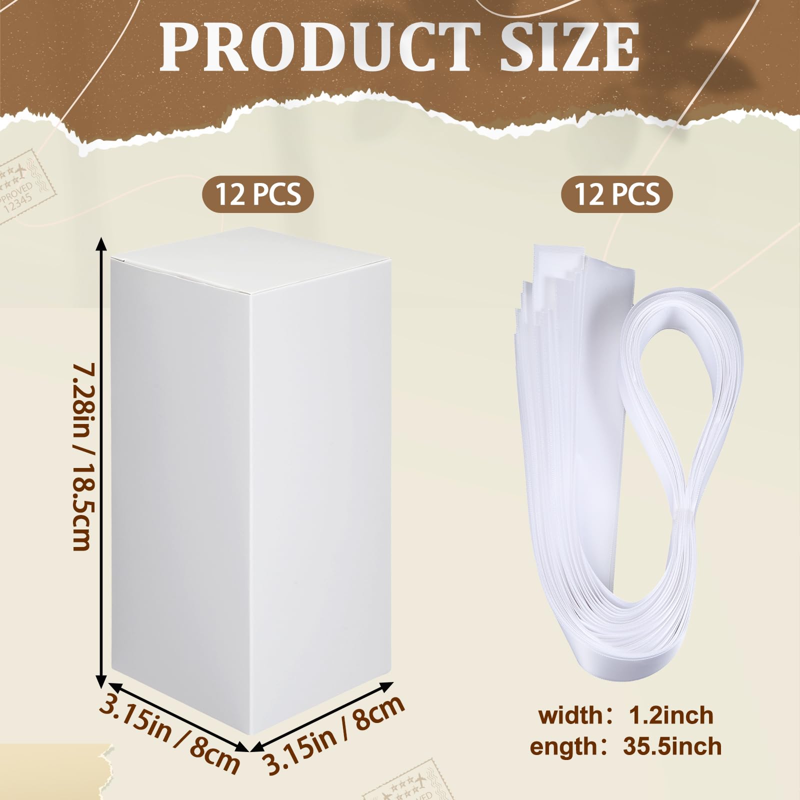 Fulmoon 12 Sets Geschenkboxen mit Sichtfenster, mit Schleife, Sublimationsverpackung, weiß | Passend für 30,5 cm, 40,6 cm, 530 ml, leere Verpackung, Geburtstag, Hochzeit, Abschlussfeier, Partyverpackung