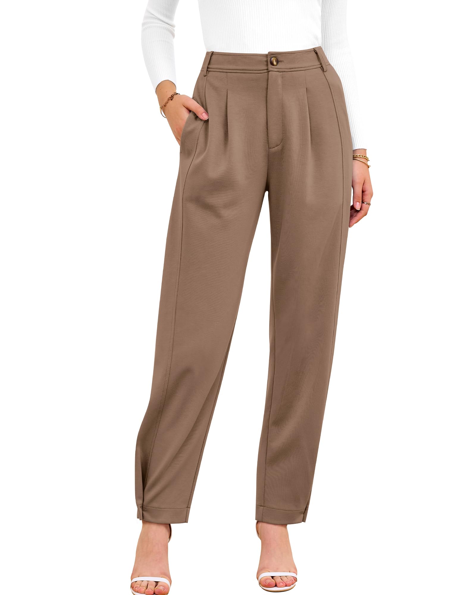 BTFBM Women's Pants Spring Fall 2026 Casual High Waist Trousers Tapered Slacks Pockets Dressy Business Work Outfits