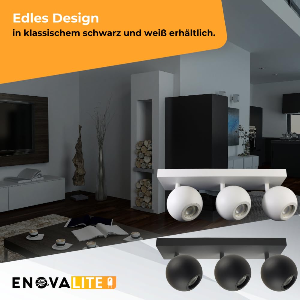 Deckenspots GLOBE 3-flammig Weiß 2 Stück Ø10cm LED Deckenlampen auf Spotbalken aus Metall mit GU10-Fassung - Drehbare Spotlampen für Wohnzimmer, Küche & Flur