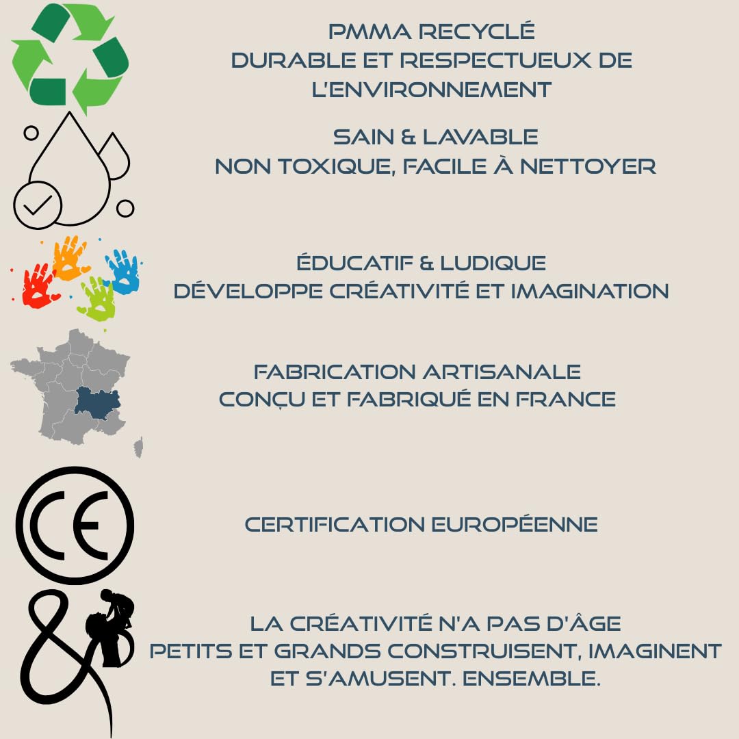 Kaplex’ Noir – 100 Pièces De Construction En Plexiglass Recyclé – Jeu Créatif Éducatif – Fabriqué En France