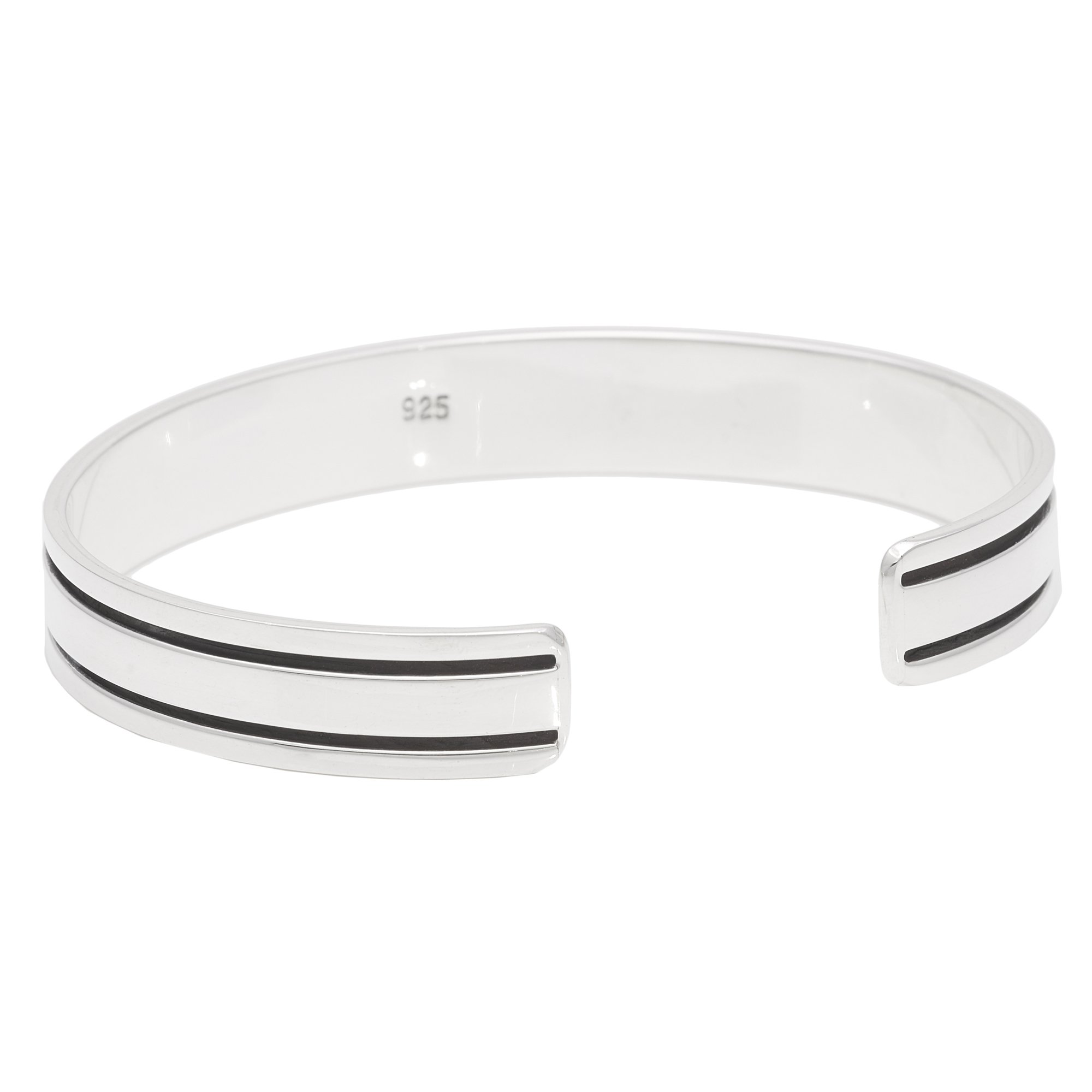 Silverly Bracciale Rigido Largo a Doppia Linea in Argento Sterling 925 per Uomo e Donna | Braccialetto Piatto Regolabile con Finitura Lucida e Scanalature Nere | Bracciale Moderno ed Elegante per Lui