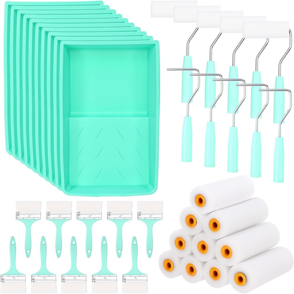 40 Cubiertas de Rodillos de Espuma Pequeños de 4 Pulgadas, Kit de Rodillos de Pintura con Ergonómico, Bandeja de Pintura para Pintar y Molduras.