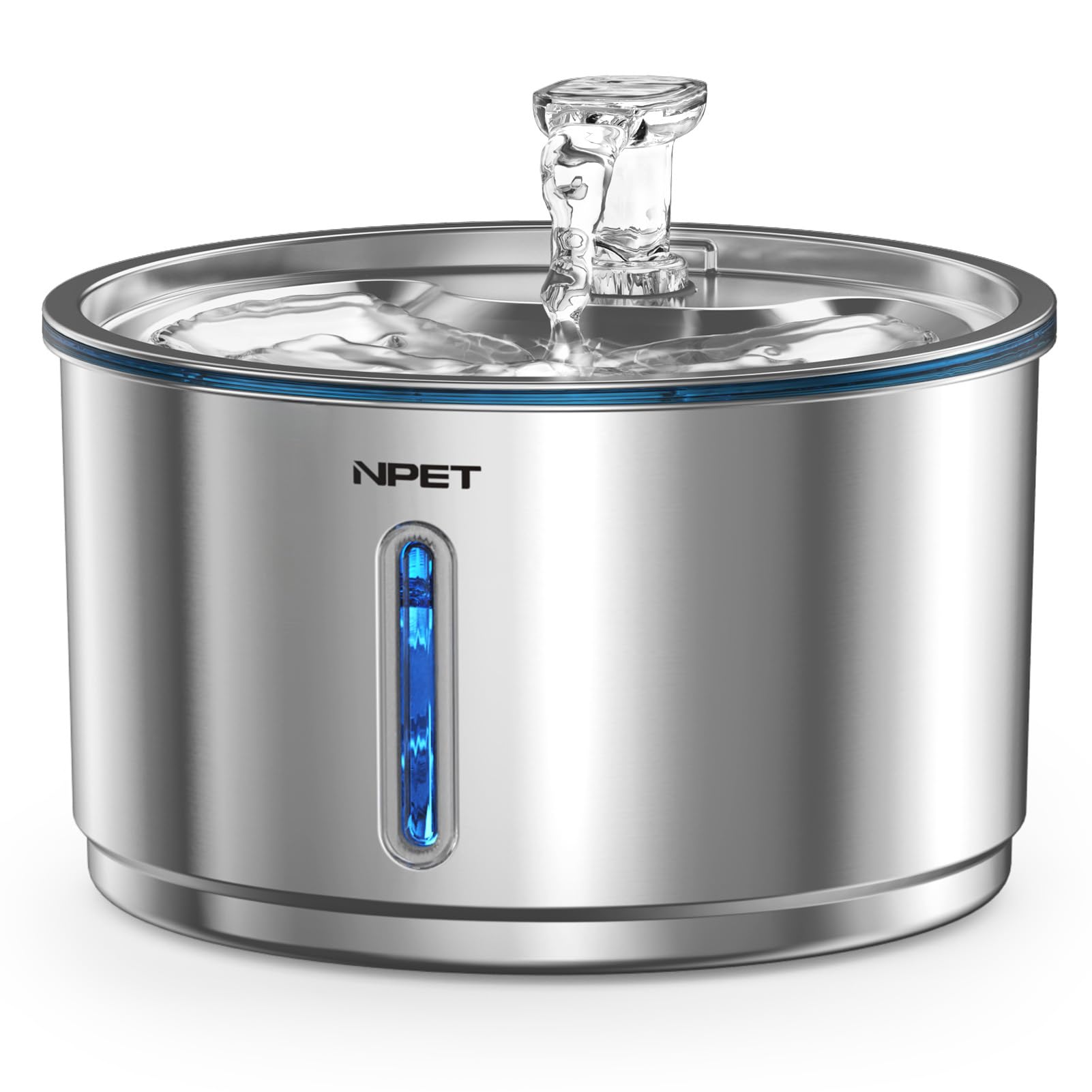 NPET Stainless Steel Cat Water Fountain, 1Gallon/135oz Automatic Pet Drinking Fountain Dog Water Dispenser Bowl with Water Level Window for Cats Indoor - WF210Plus